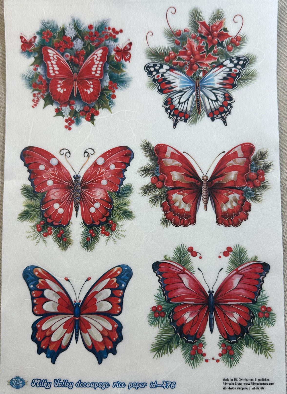 A4 Rice Paper - Holiday Butterfly Designs - Upcycling, Decoupage