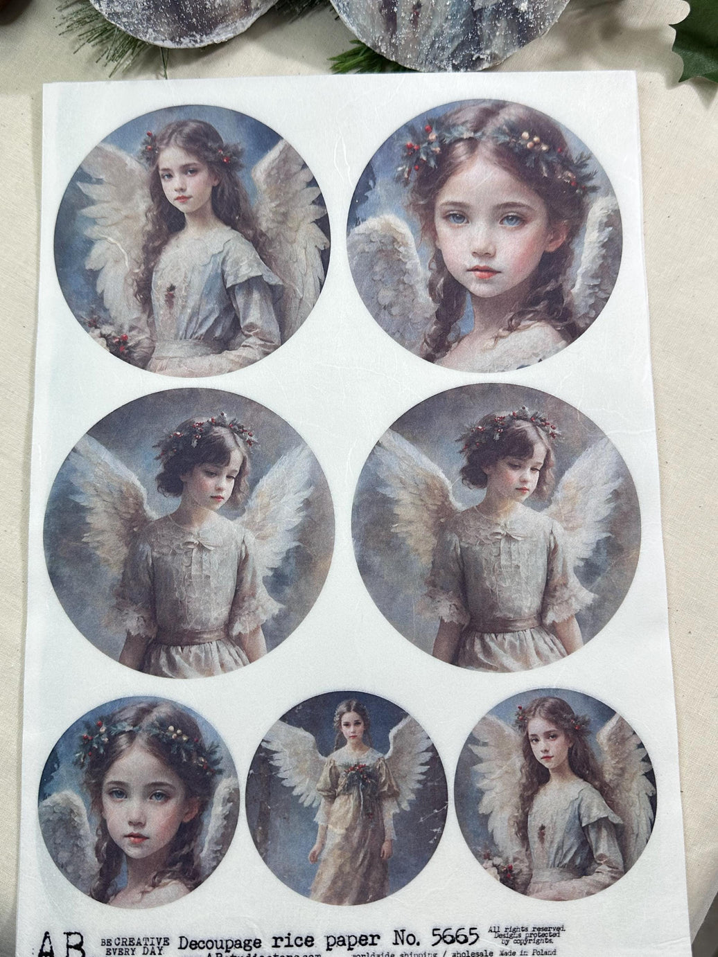 Angelic Ornament Rice Paper A4 - Christmas Decoupage Paper