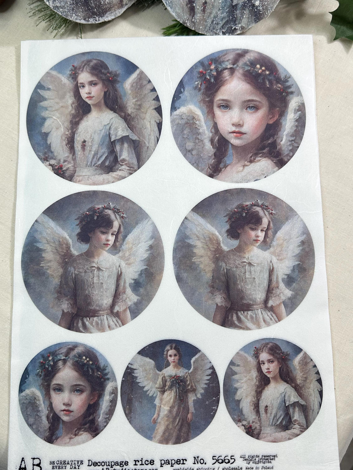 Angelic Ornament Rice Paper A4 - Christmas Decoupage Paper