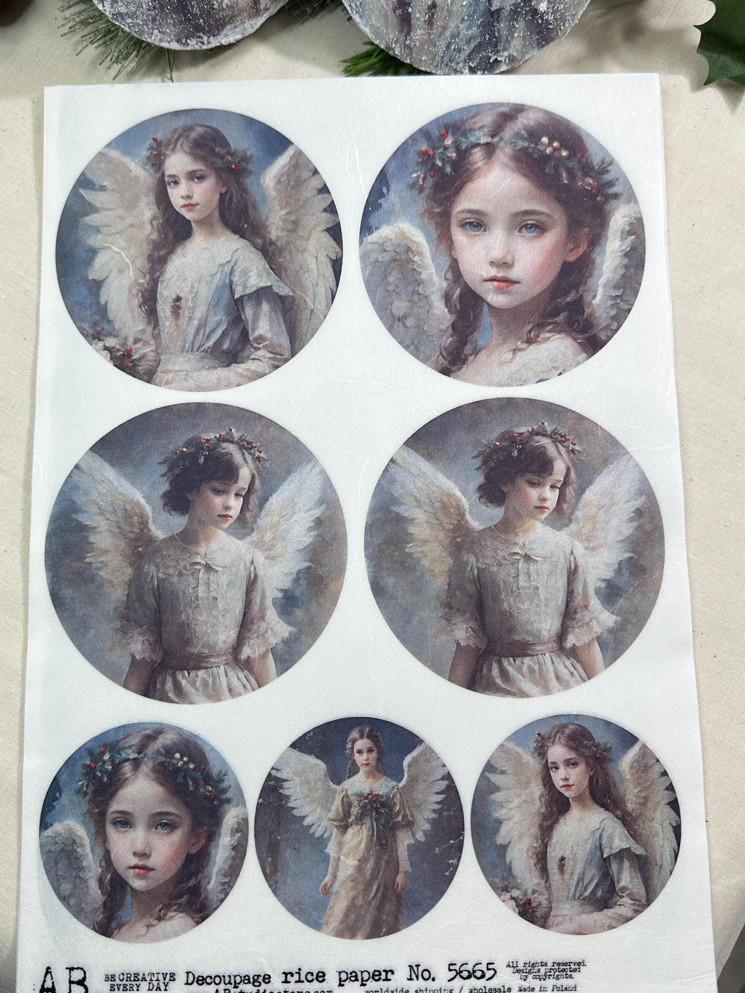Angelic Ornament Rice Paper A4 - Christmas Decoupage Paper