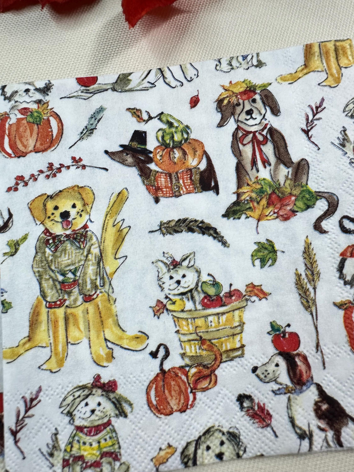 Harvest Dogs Napkin - Fall Decoupage Napkins, Fall Puppy Napkins, Cocktail Napkins, Fall Papers, DIY Paper, Dog Lovers, Animal Craft Gifts,