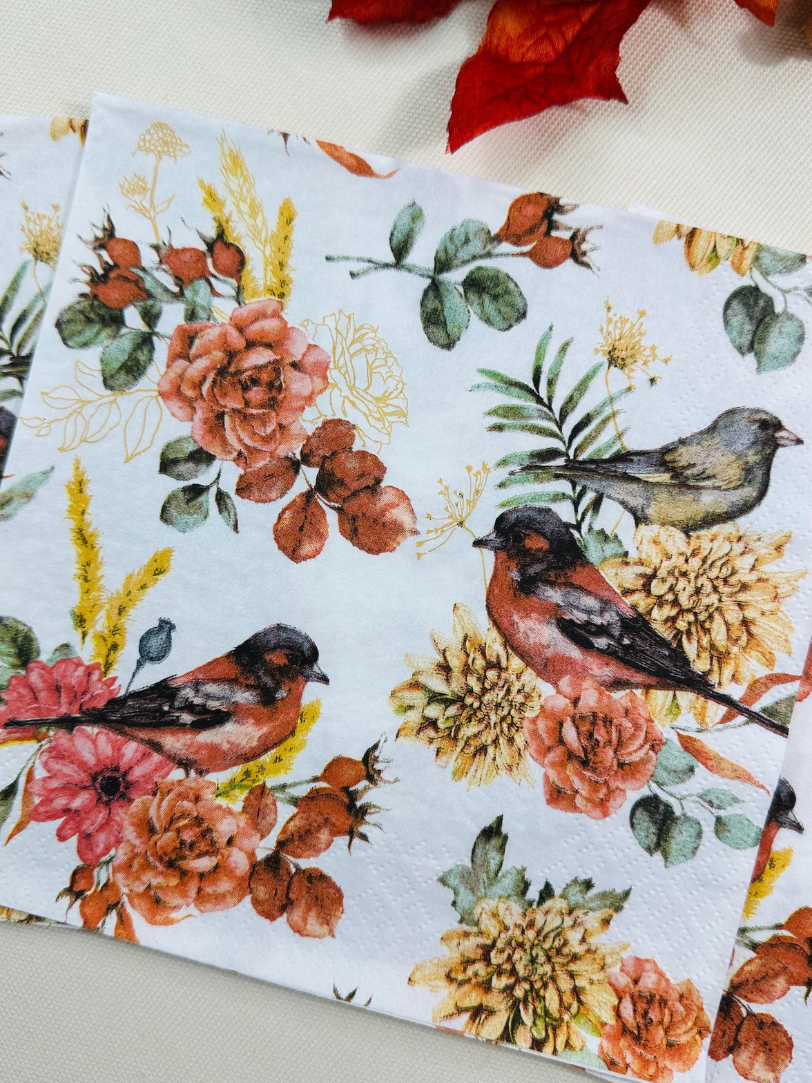 Autumn Bird Decoupage Napkins: Fall Thanksgiving Paper Crafts