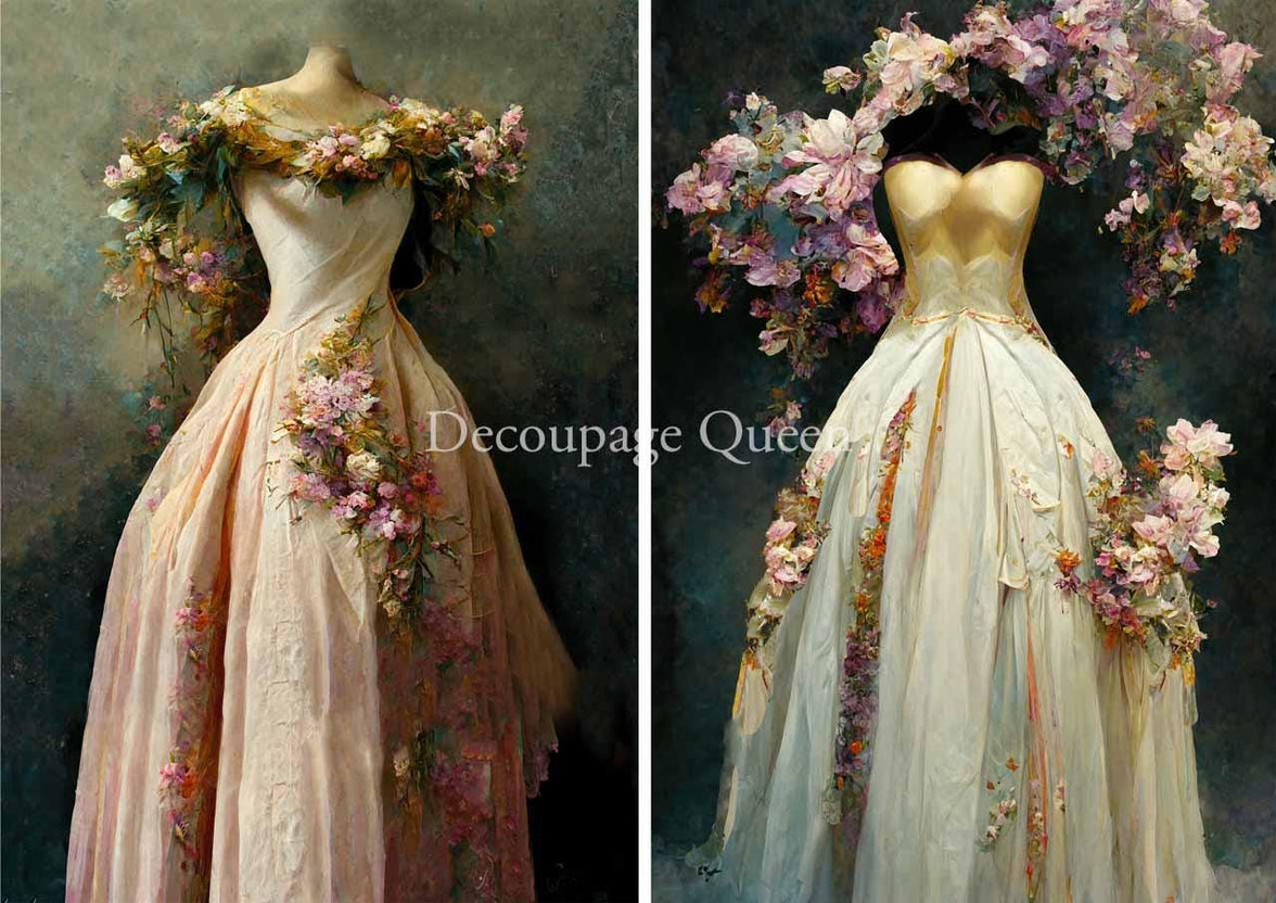 A4 Rice Paper, Vintage Queens Gown for Decoupage, Bottle Art, Canvas Art, Junk Journals, Gown w/ Flowers Paper, Mirror Design, Mixed Media