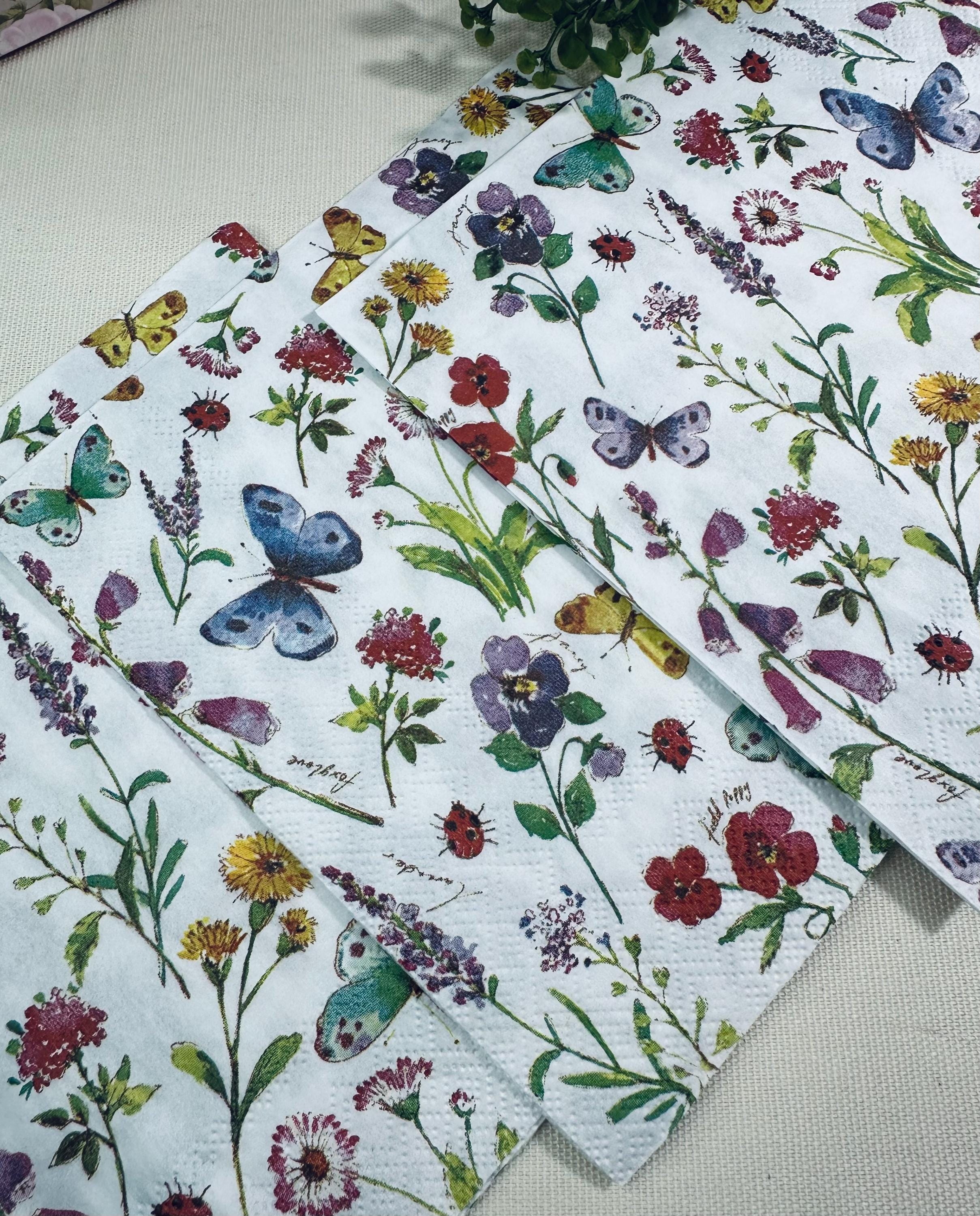 Floral Butterfly Decoupage Napkins: Lilac Flower Paper, Craft DIY