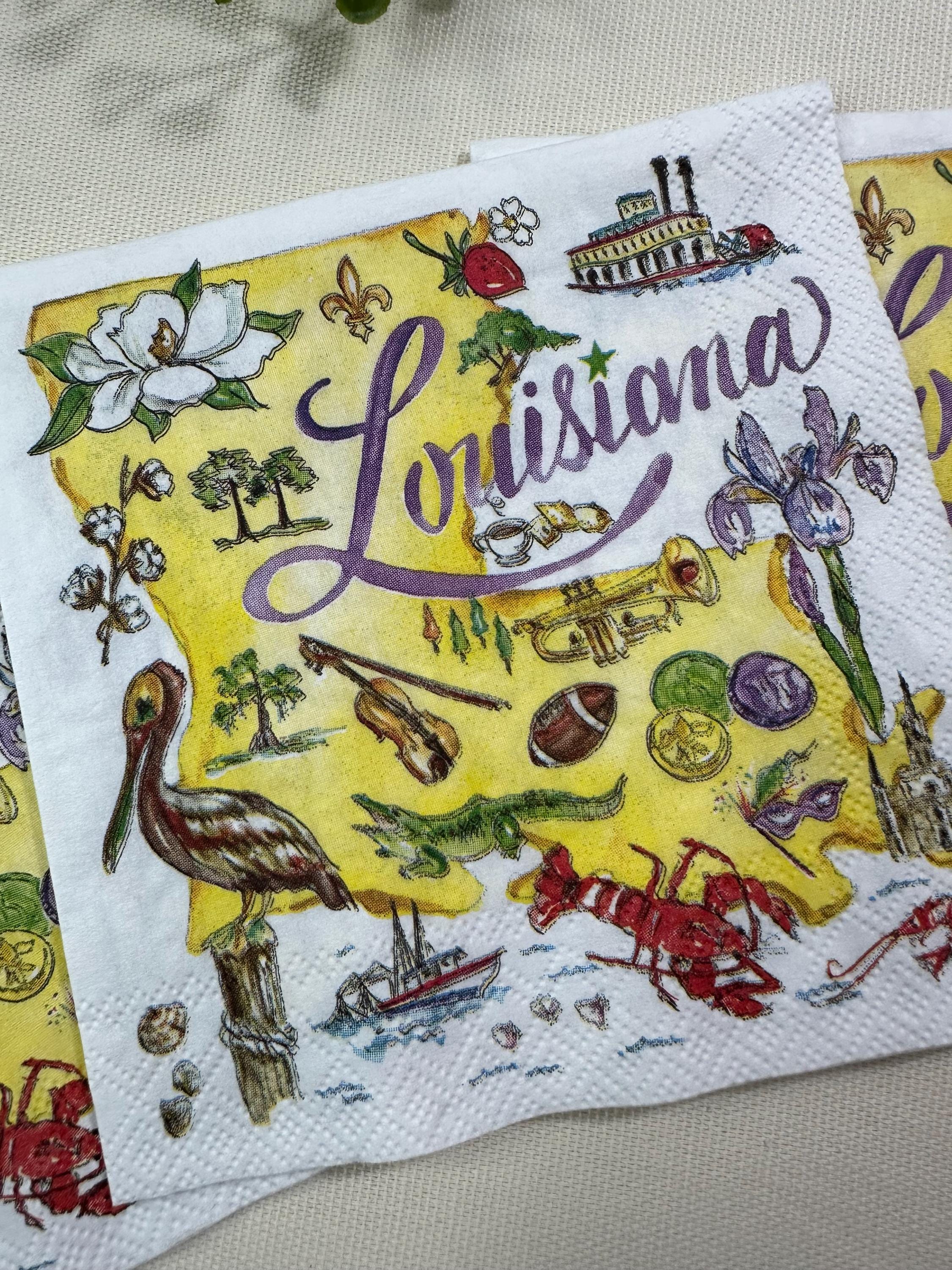 Decoupage Napkin, Louisiana State Paper, State Themed Napkins, Craft Napkins, Shell Making Paper, Crawfish Paper, Mardi Gras Mask, States