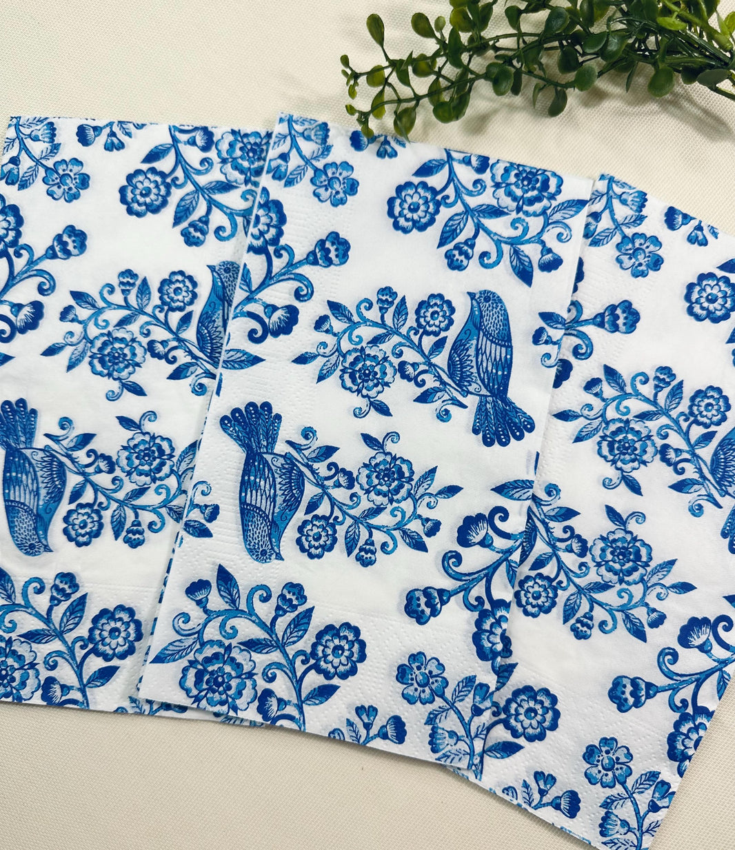 Blue Bird Decoupage Napkins: Floral Paper DIY - 3 Ply, Blue and White Floral Napkins, Blue Jar Napkins, Bridal Party, Something Blue Paper