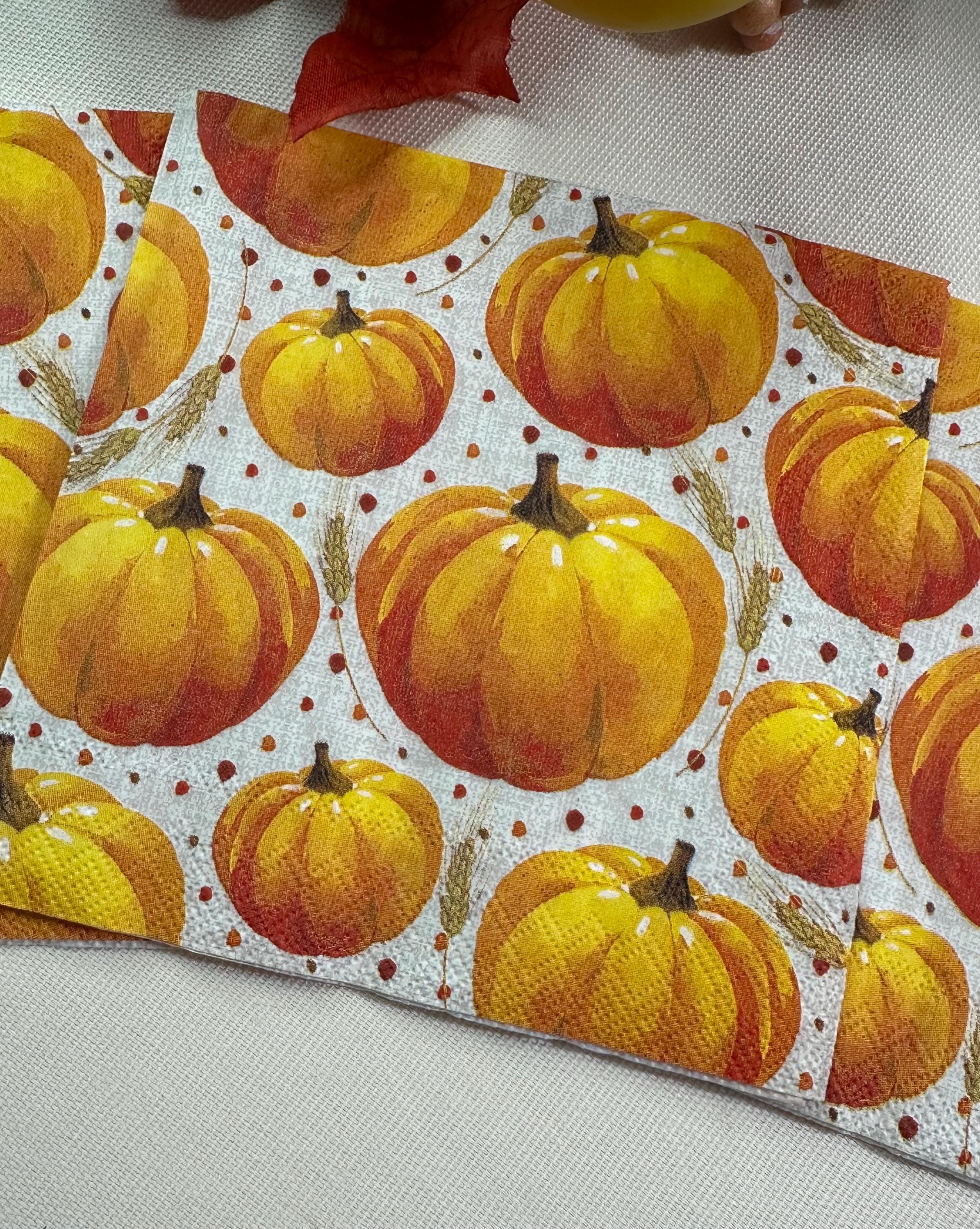 Autumn Pumpkin Decoupage Napkins: Fall Thanksgiving Paper (5x5 inch, 3 pack)