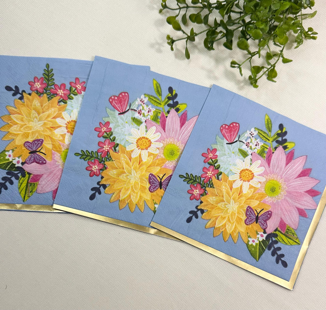 Floral Butterfly Decoupage Napkins: Spring Flower Paper (5x5 inch, 3 pack)