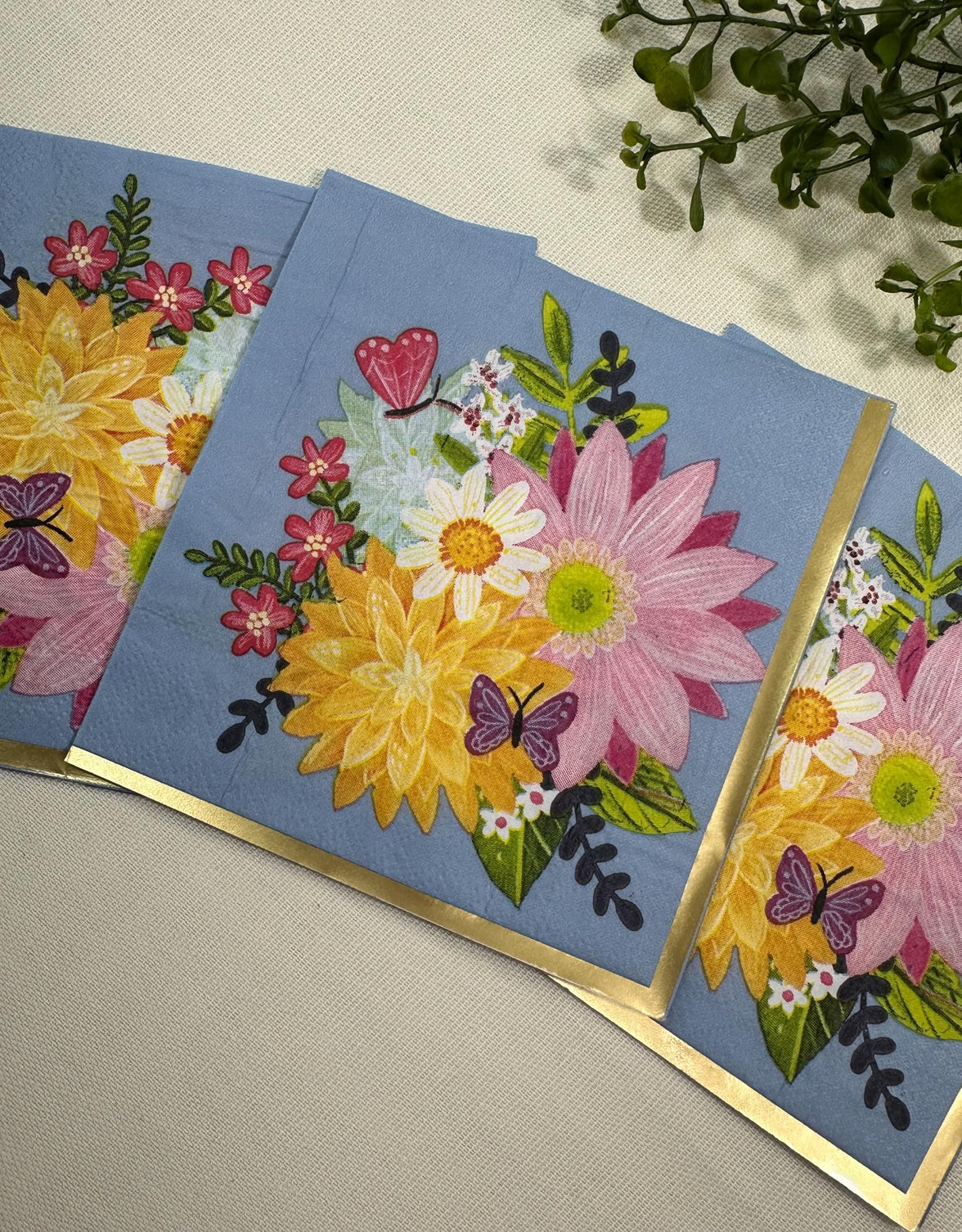 Floral Butterfly Decoupage Napkins: Spring Flower Paper (5x5 inch, 3 pack)
