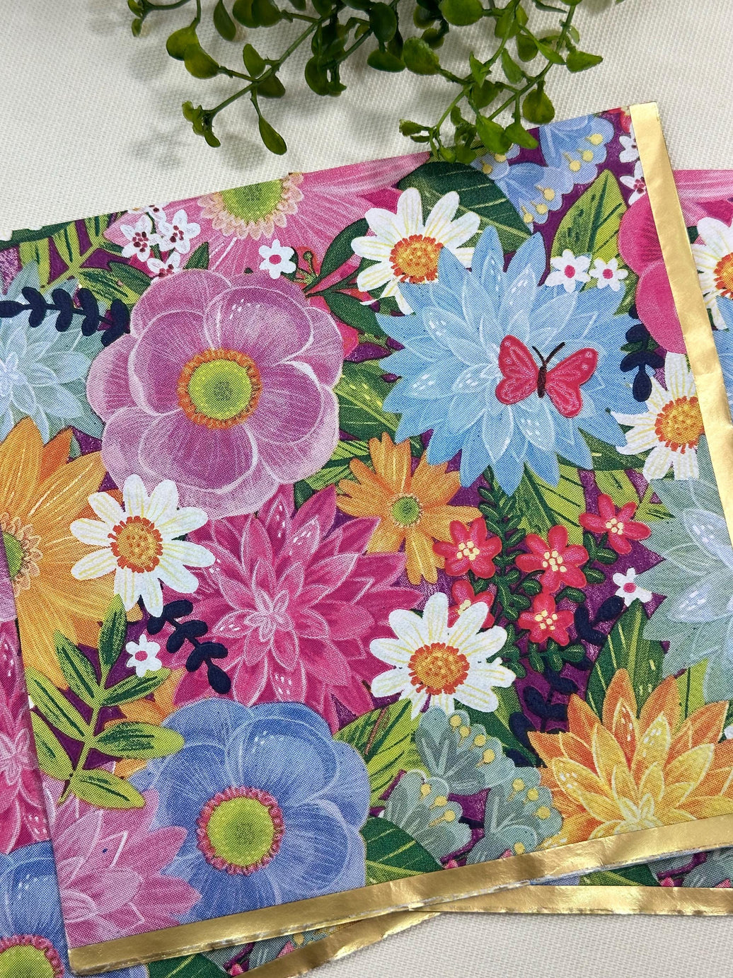 Floral Butterfly Decoupage Napkins: Spring Flower Paper, DIY Craft (3 Pieces/Pack, 6.5" Folded