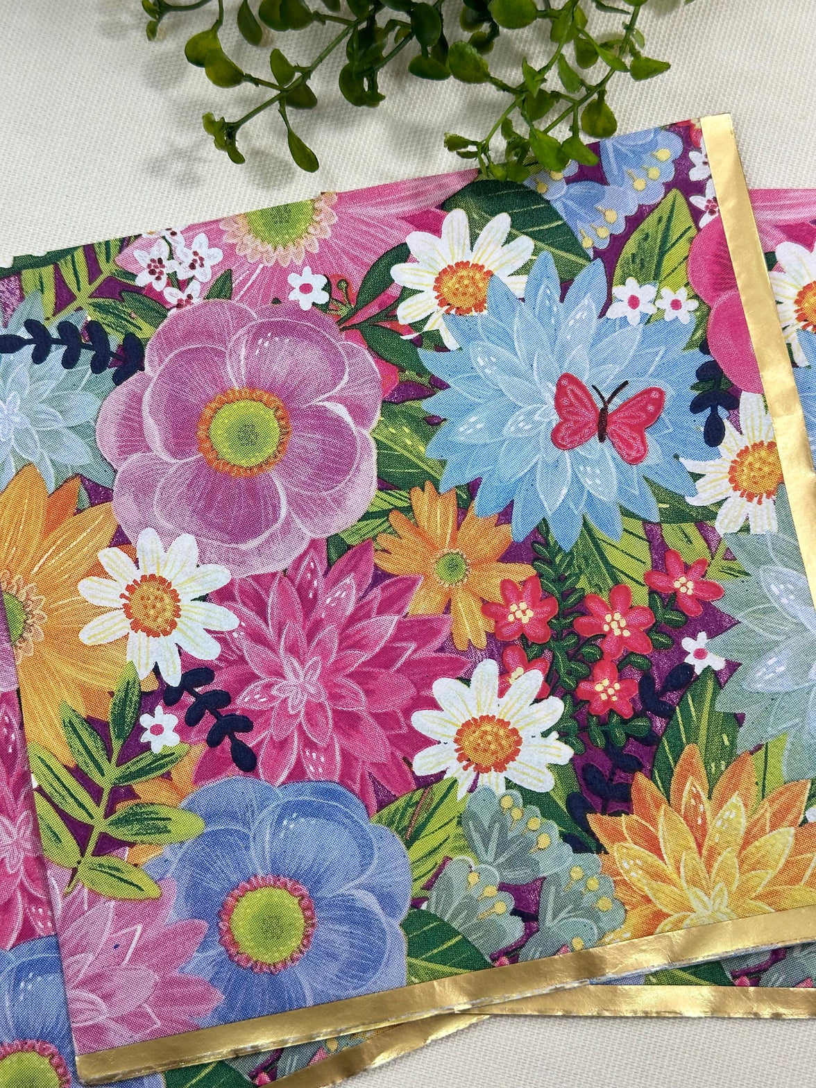 Floral Butterfly Decoupage Napkins: Spring Flower Paper, DIY Craft (3 Pieces/Pack, 6.5" Folded