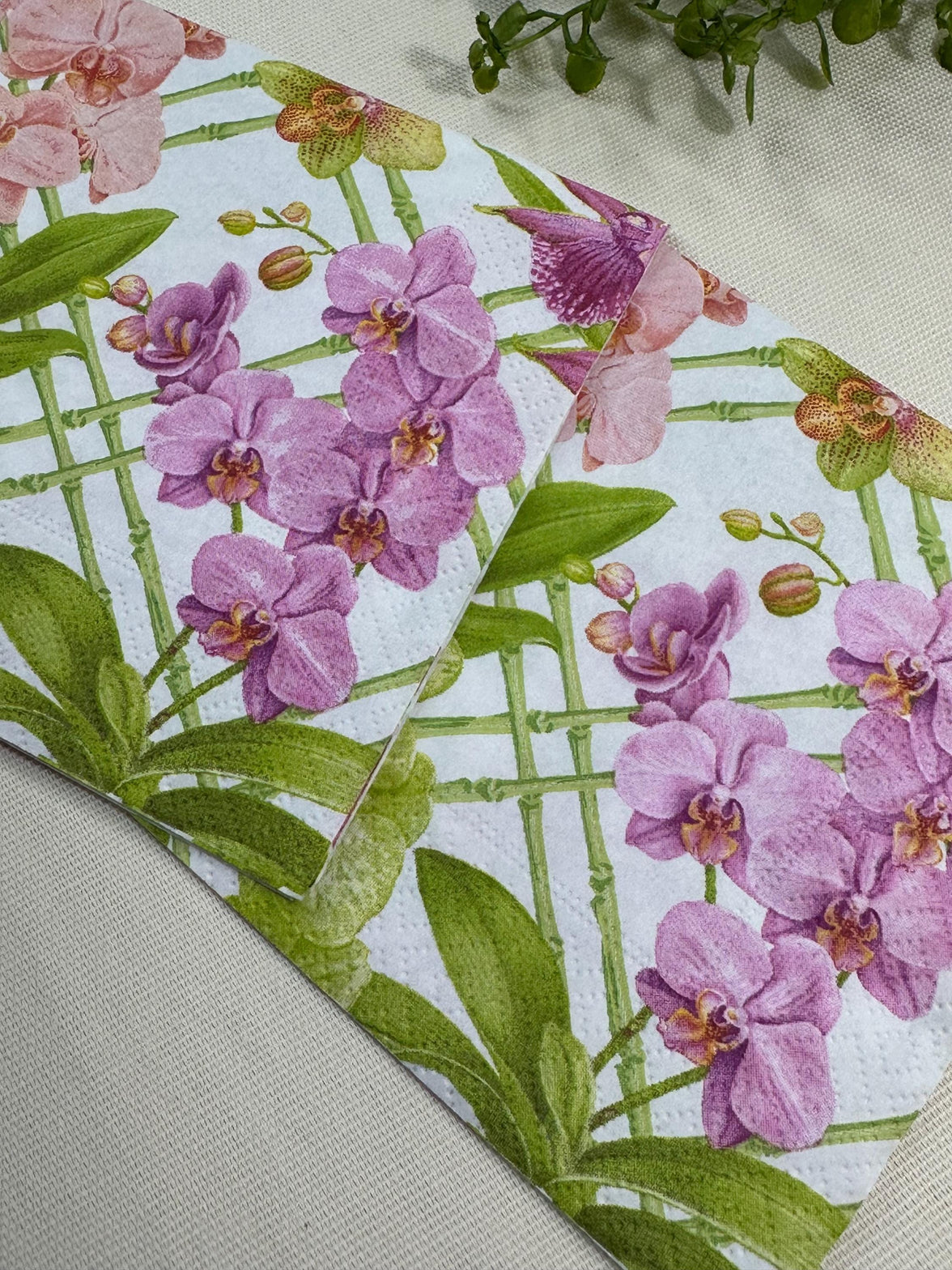 Orchid Floral Decoupage Napkins: Lilac Flower Cocktail Napkins, 5x5 in (3pcs)