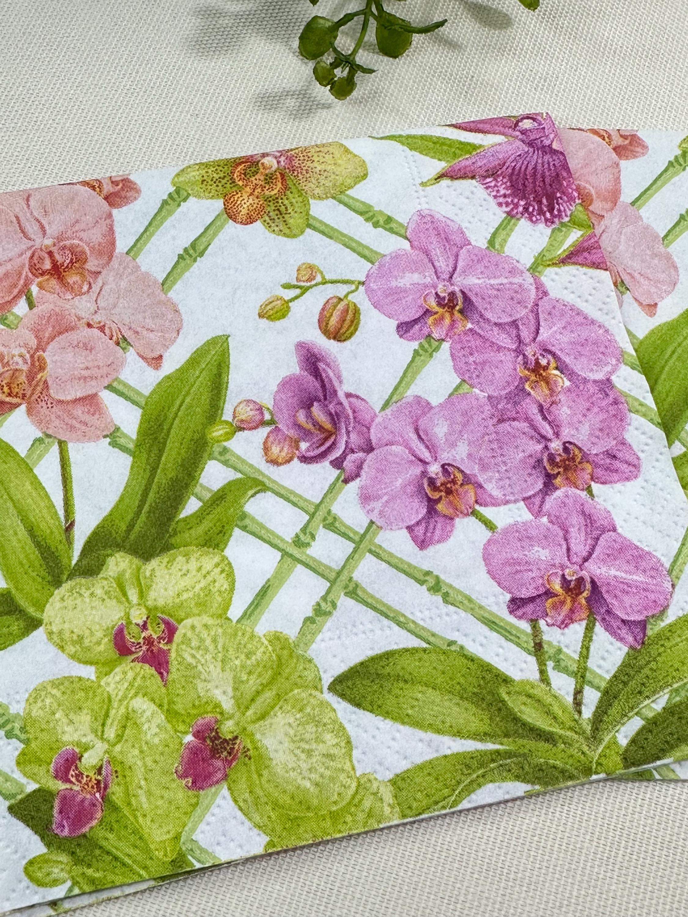 Orchid Floral Decoupage Napkins: Lilac Flower Cocktail Napkins, 5x5 in (3pcs)