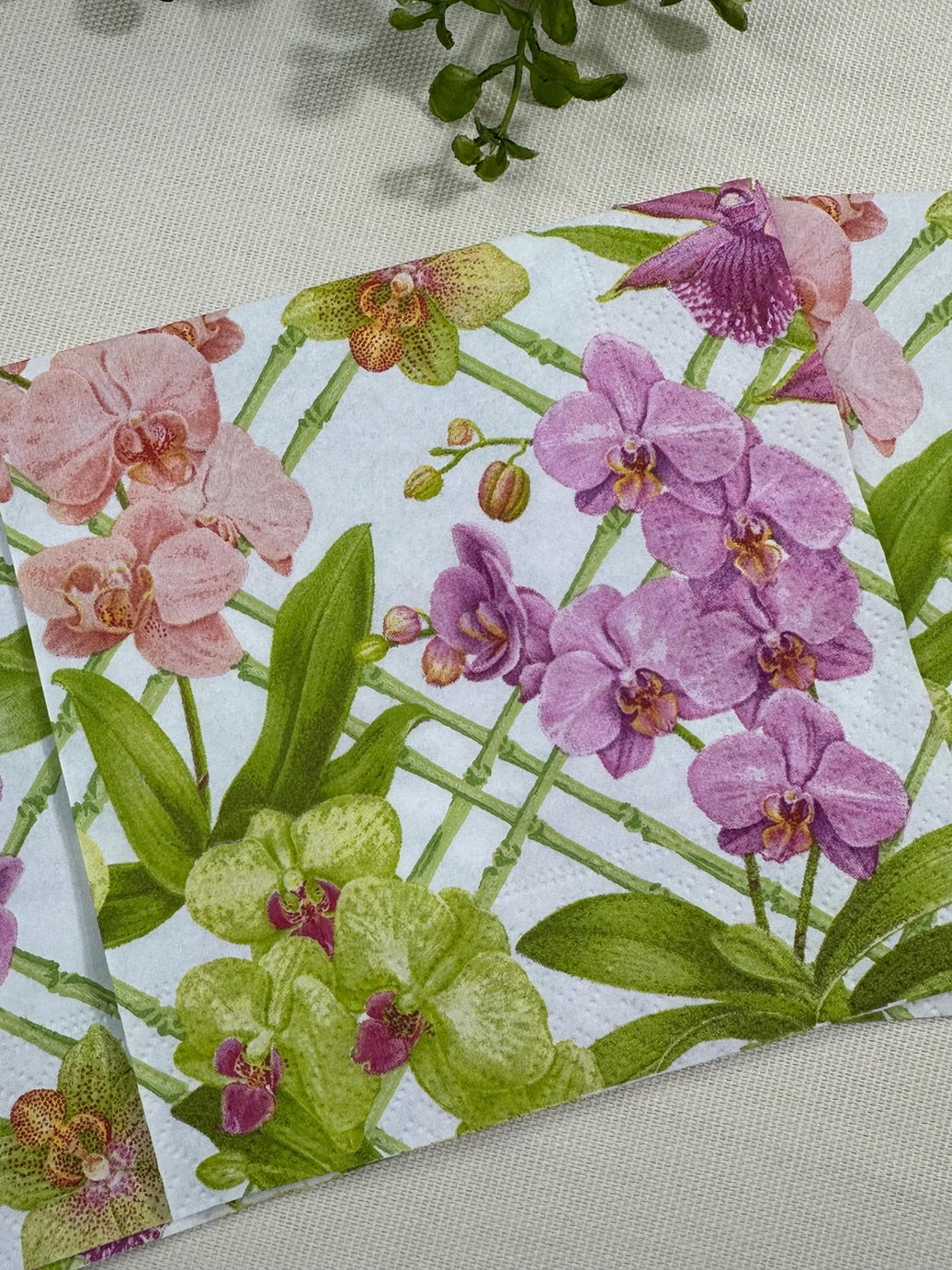Orchid Floral Decoupage Napkins: Lilac Flower Cocktail Napkins, 5x5 in (3pcs)