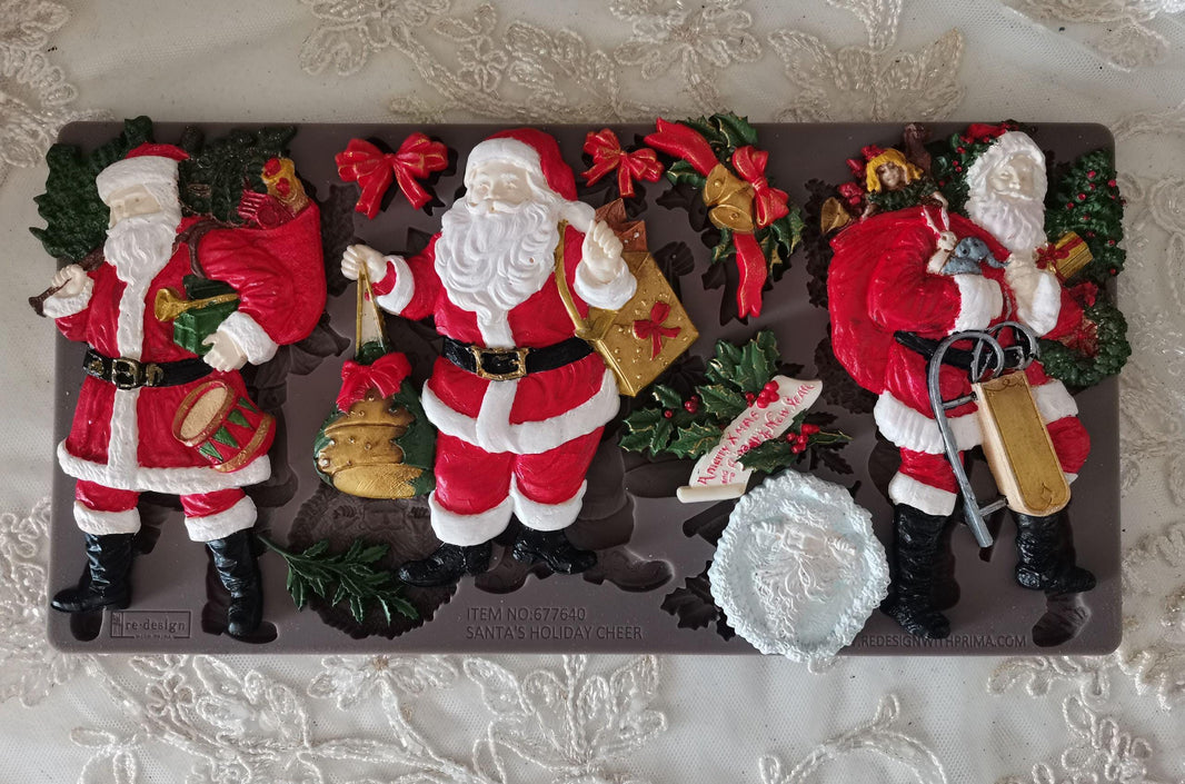 New Santa's Holiday Cheer Mold - Holiday Molds, Re-Design with Prima - Silicone Mold, Casting Mold, Mixed Media, Upcycling, Candy Molds