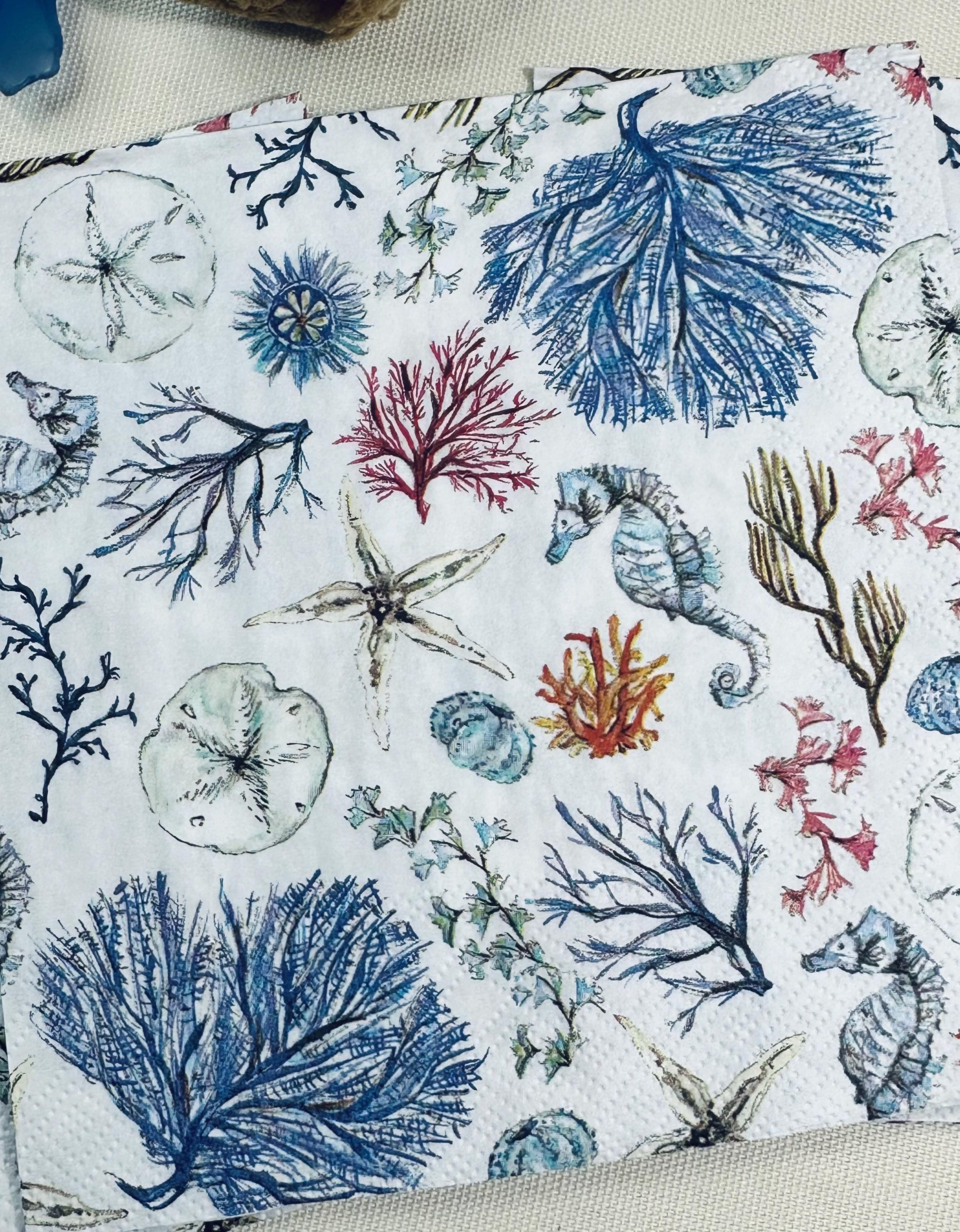 Coastal Napkins, Sea Life Paper, Decoupage Napkins, Ocean Paper Napkin, Beverage Napkins, Decoupage Supplies, Marine Life, Candle Wrap