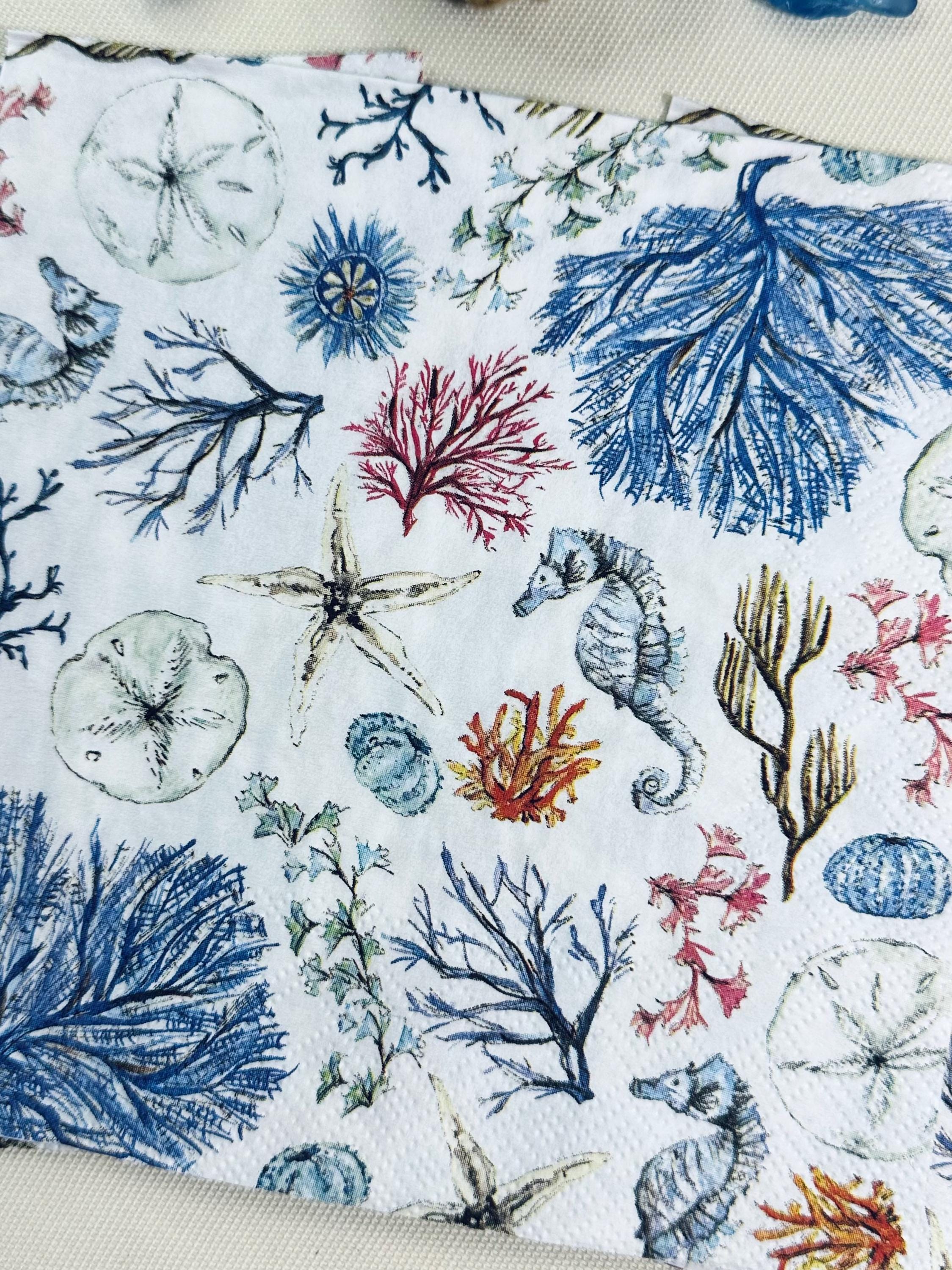 Coastal Napkins, Sea Life Paper, Decoupage Napkins, Ocean Paper Napkin, Beverage Napkins, Decoupage Supplies, Marine Life, Candle Wrap
