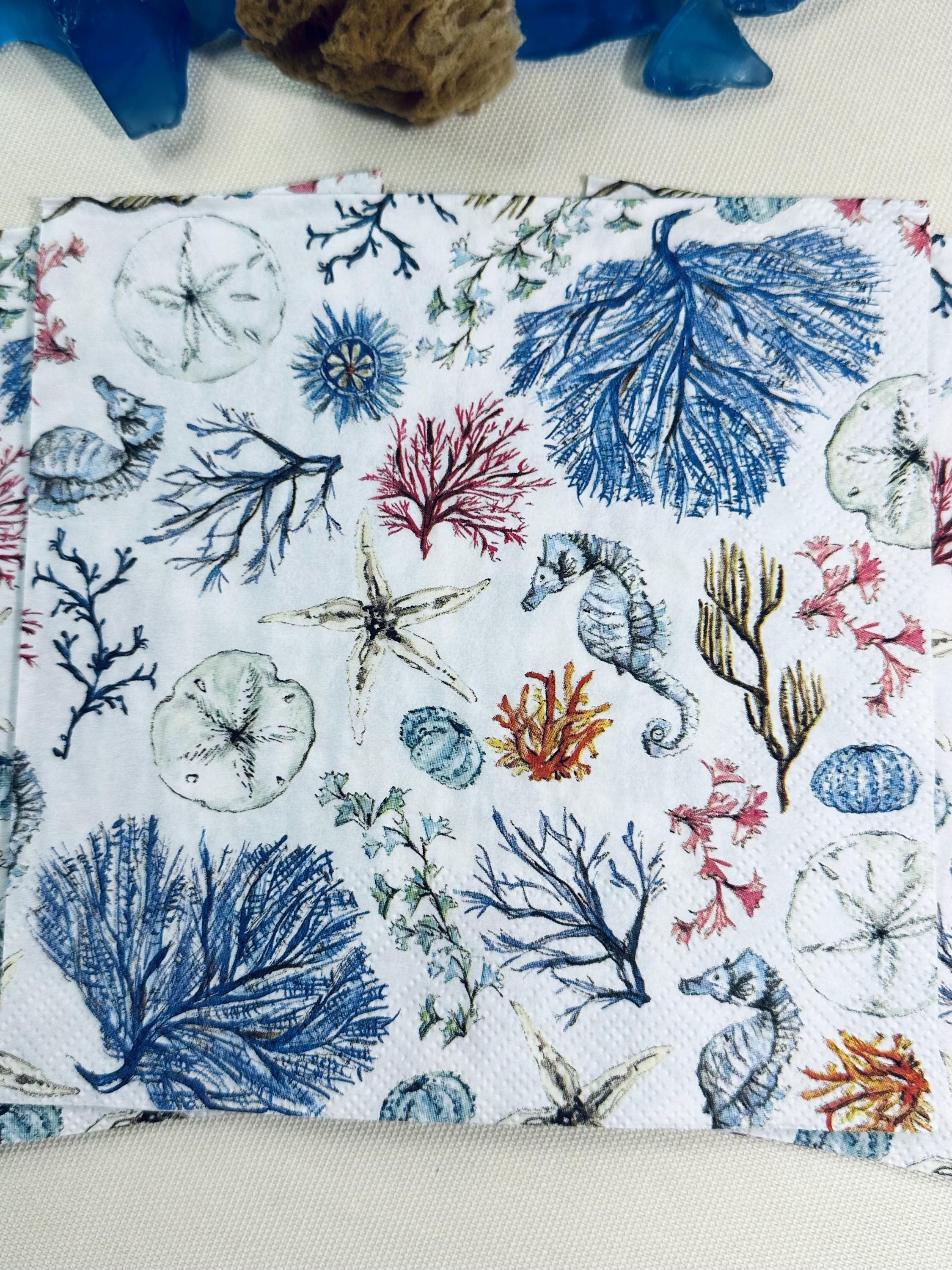 Coastal Napkins, Sea Life Paper, Decoupage Napkins, Ocean Paper Napkin, Beverage Napkins, Decoupage Supplies, Marine Life, Candle Wrap