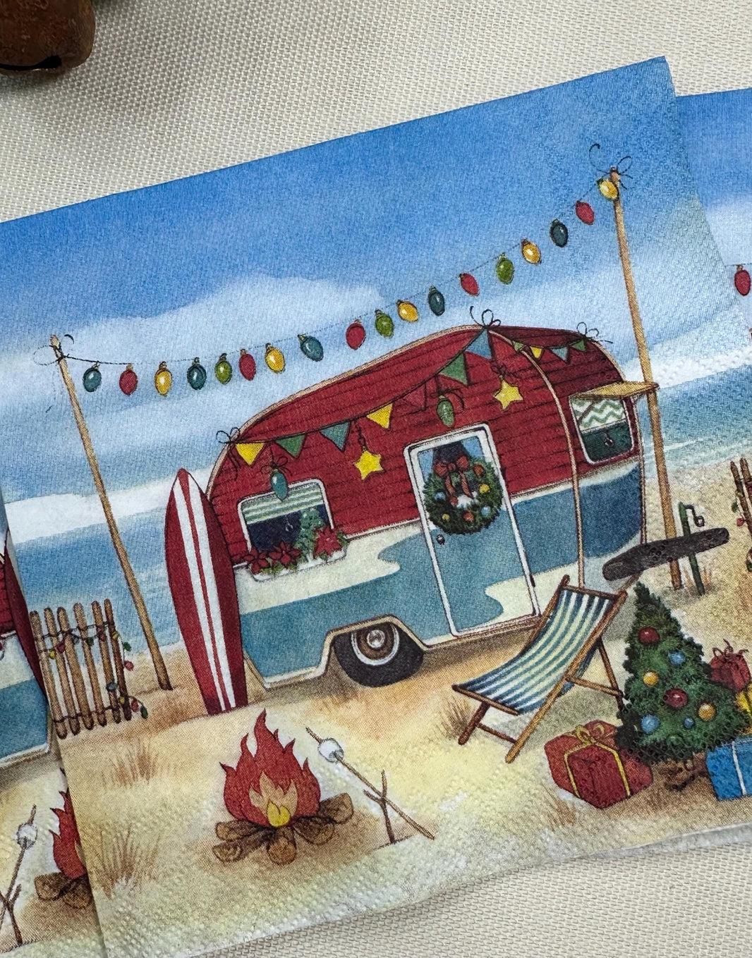Christmas Camping - Coastal Christmas Decoupage Napkins, Christmas Paper, DIY Paper, Holiday Paper, Craft Paper, Handmade Gift Ideas