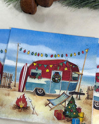 Christmas Camping - Coastal Christmas Decoupage Napkins, Christmas Paper, DIY Paper, Holiday Paper, Craft Paper, Handmade Gift Ideas