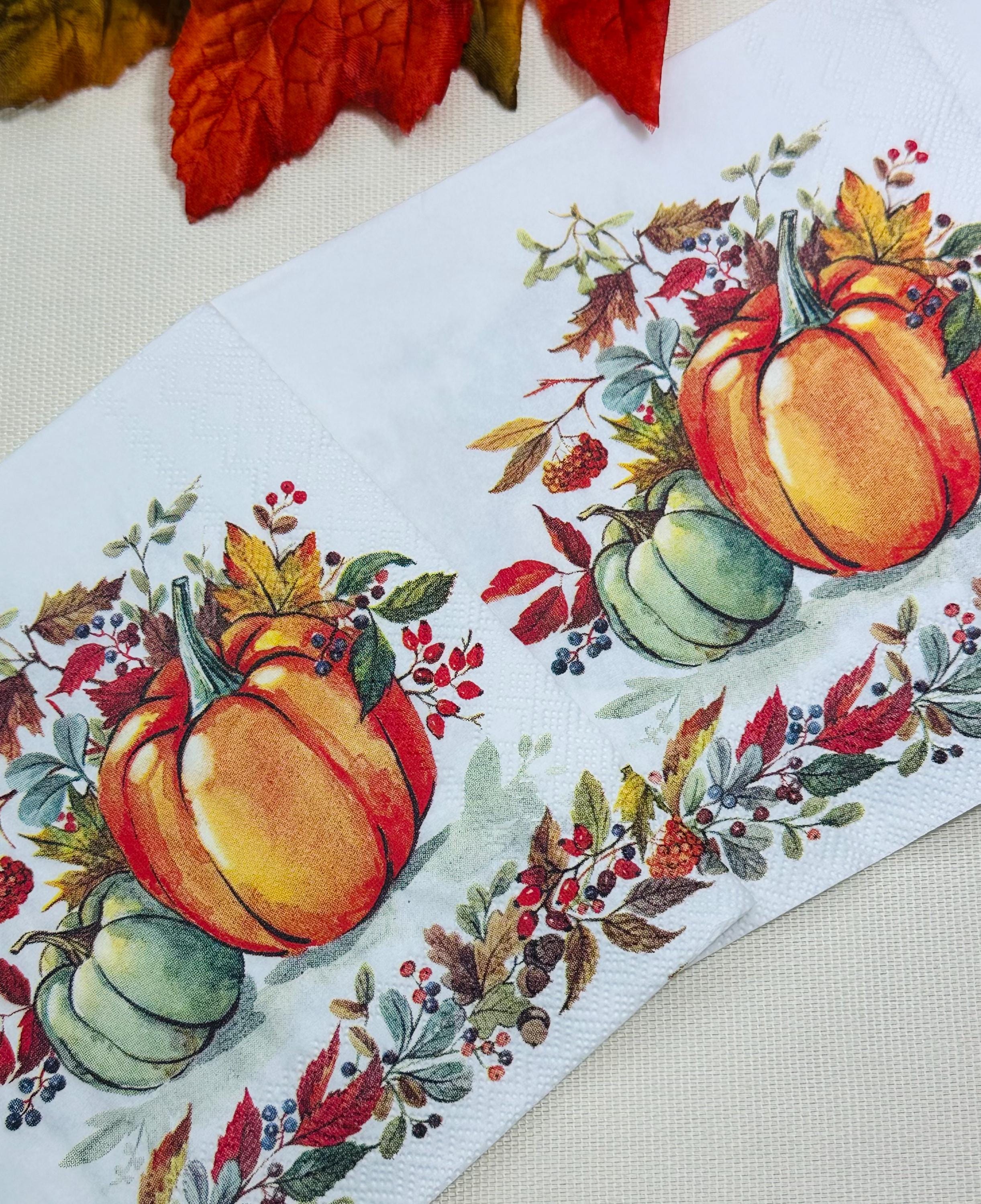 Fall Pumpkin Napkins - Decoupage Napkins, Fall Paper Napkins, Pumpkin Napkins, Fall Papers, DIY Paper, Thanksgiving Paper Gifts, Crafts