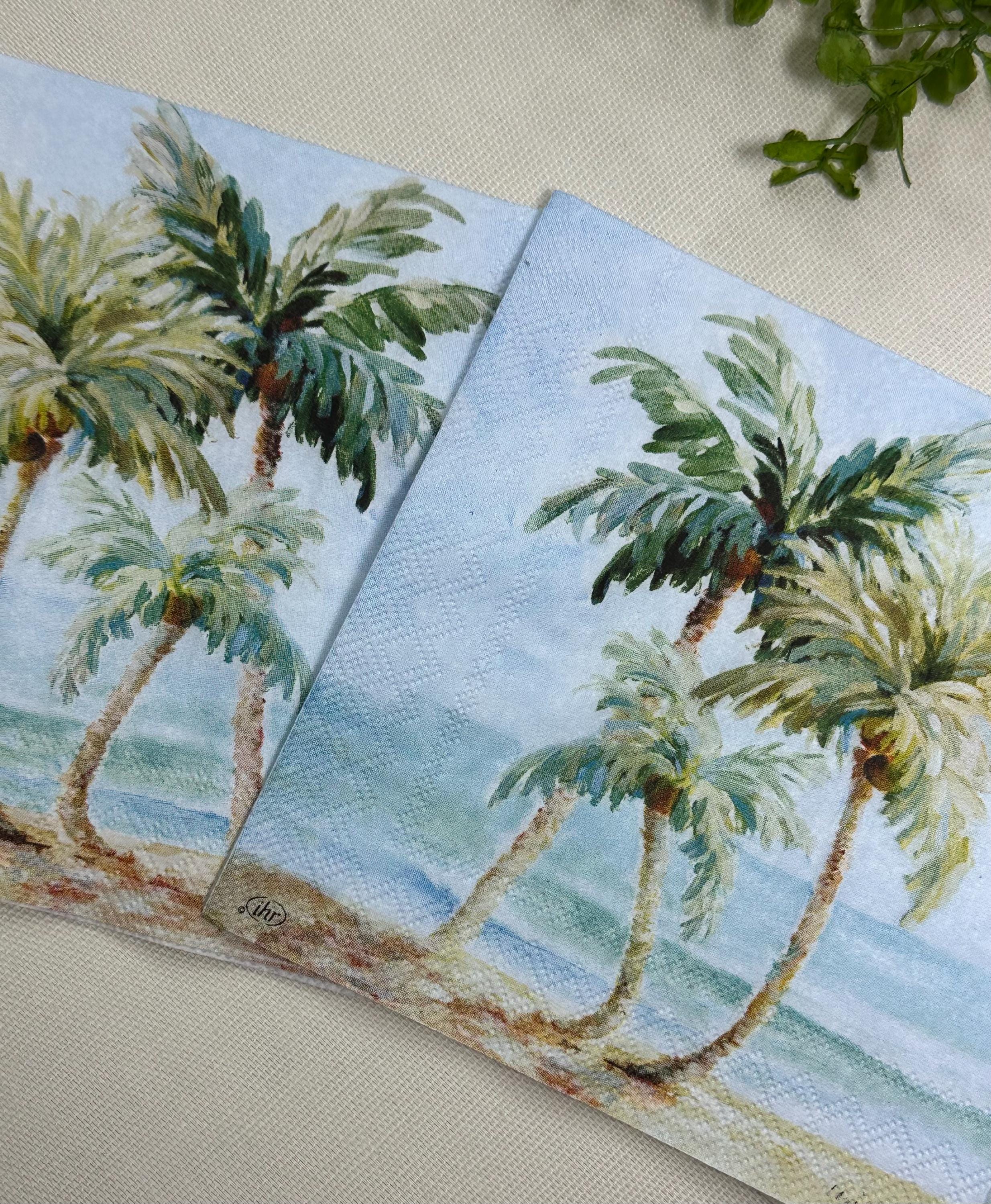 3 Coconut Palm Napkins - Decoupage Beach Themed Napkins, Coastal Paper, Beach Life, DIY Supplies, Decoupage Ocean Paper, Nautical Designs