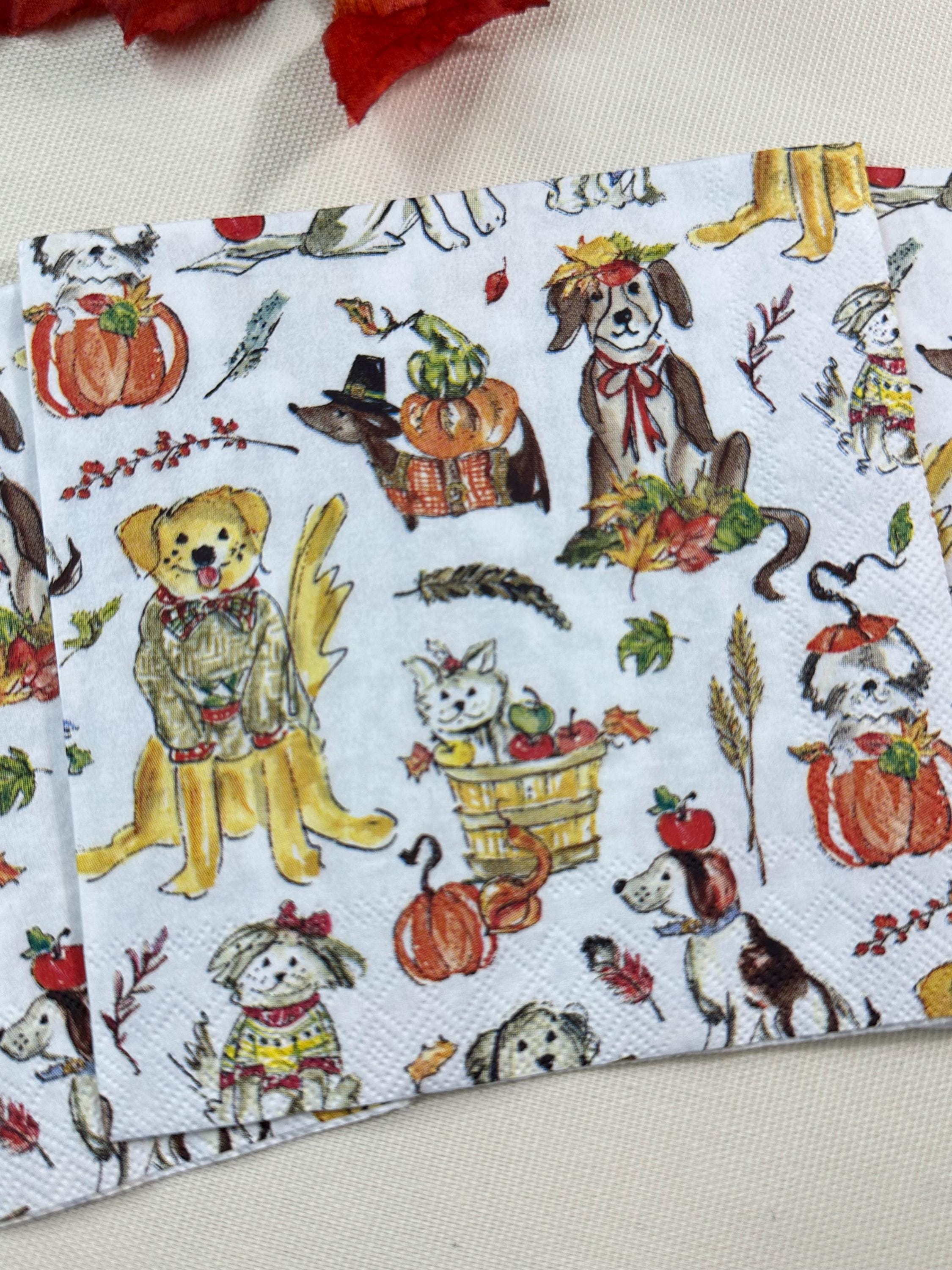 Harvest Dogs Napkin - Fall Decoupage Napkins, Fall Puppy Napkins, Cocktail Napkins, Fall Papers, DIY Paper, Dog Lovers, Animal Craft Gifts,
