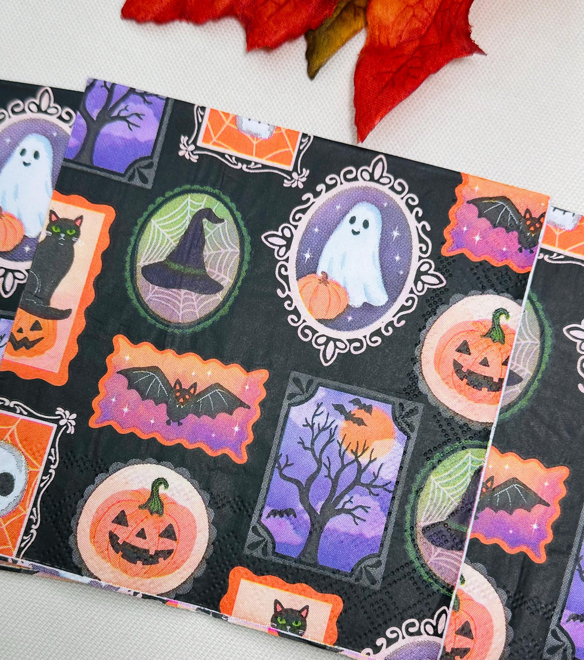 Halloween Napkin - Spooky Paper Napkins, Fall Decoupage Napkins, Ghost Napkins, Fall Papers, DIY Paper, Dog Lovers, Animal Craft Gifts