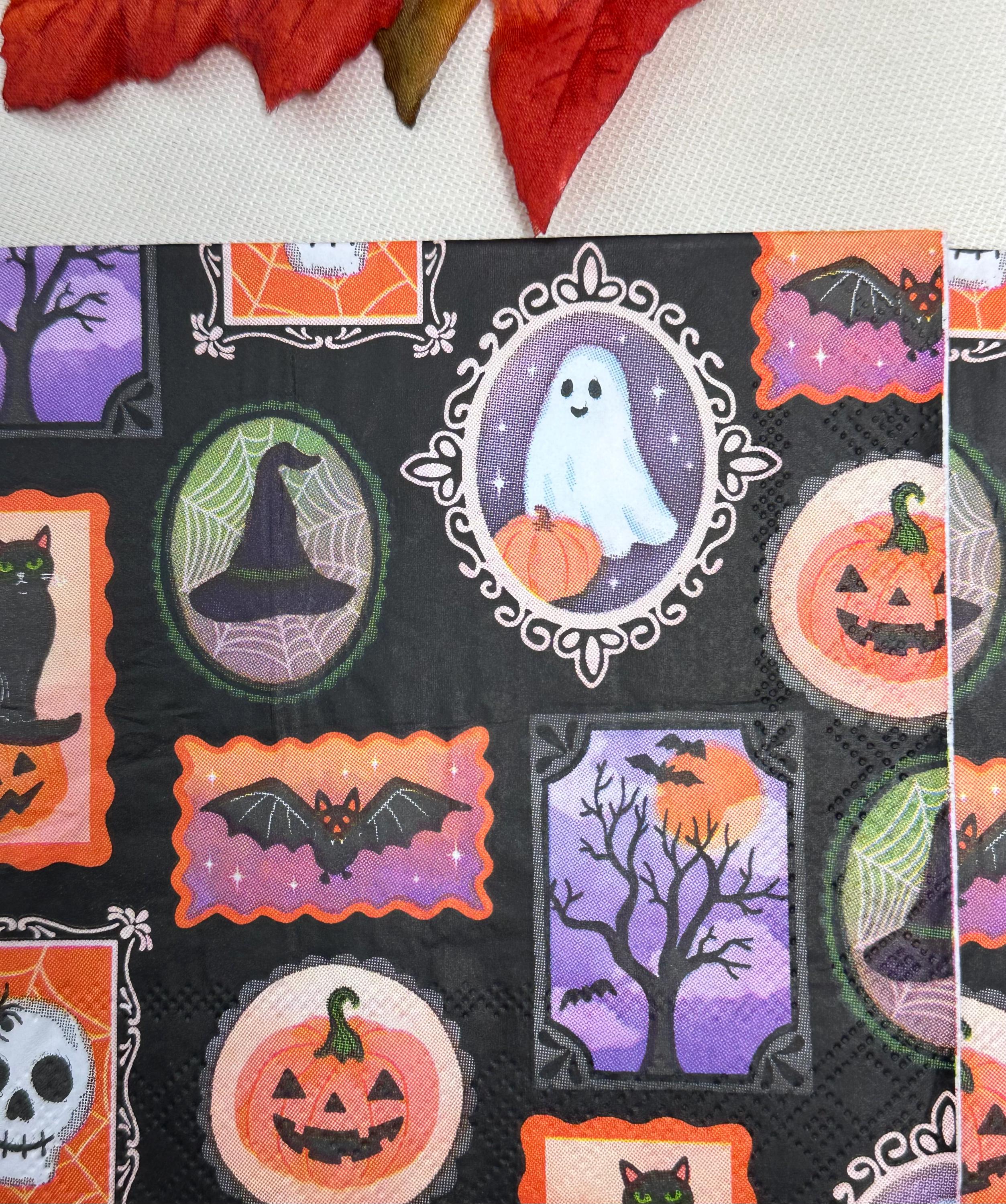 Halloween Napkin - Spooky Paper Napkins, Fall Decoupage Napkins, Ghost Napkins, Fall Papers, DIY Paper, Dog Lovers, Animal Craft Gifts