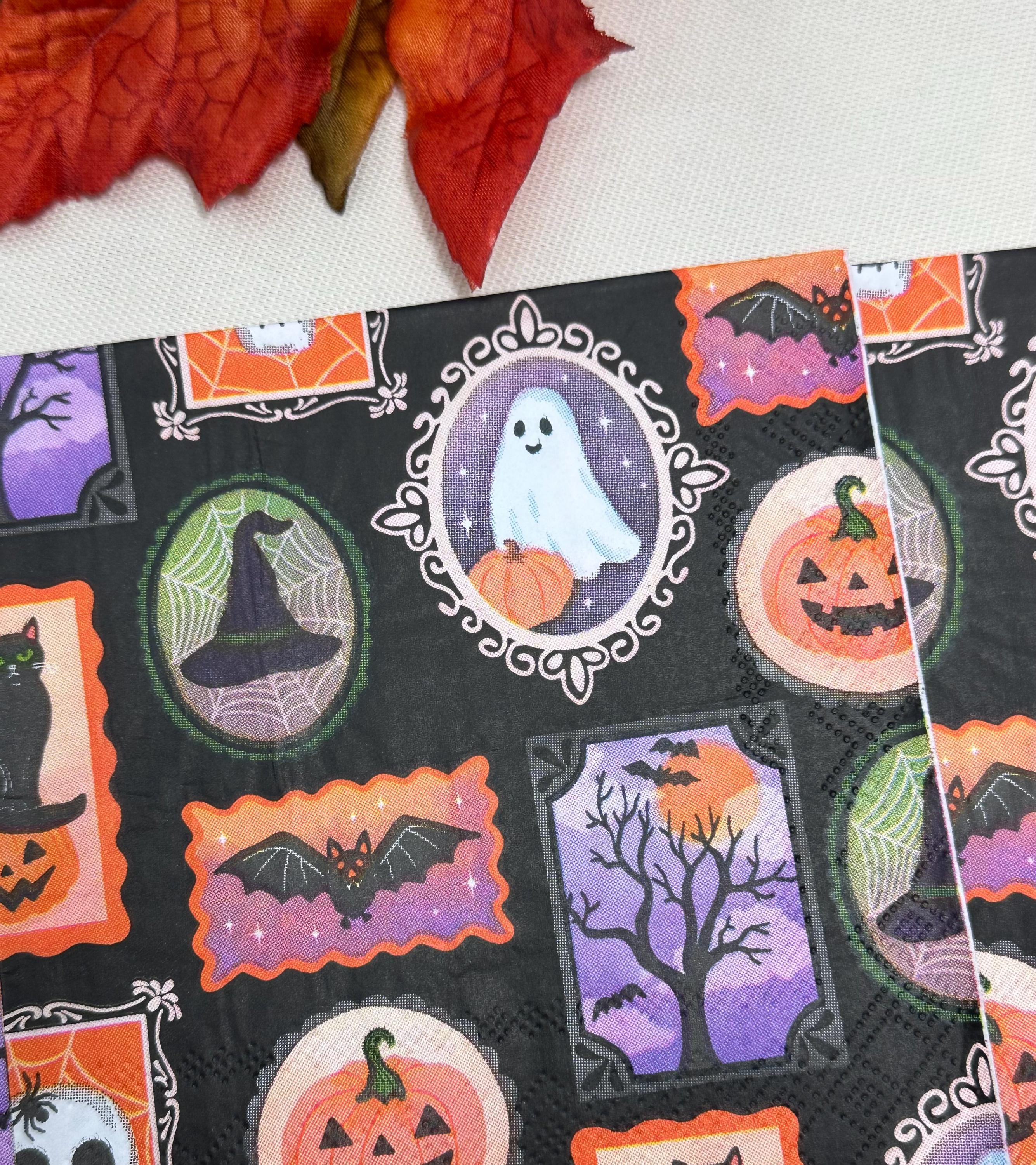 Halloween Napkin - Spooky Paper Napkins, Fall Decoupage Napkins, Ghost Napkins, Fall Papers, DIY Paper, Dog Lovers, Animal Craft Gifts