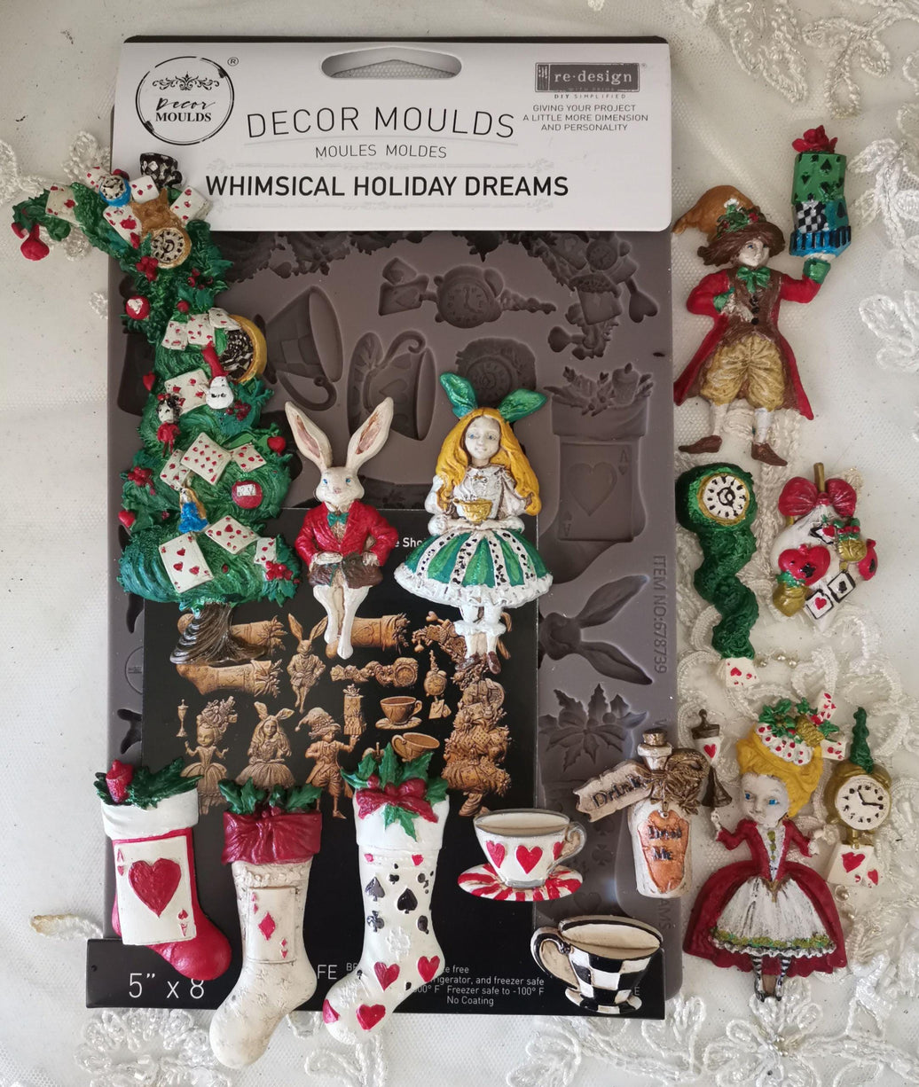Whimsical Holiday Dreams Mold - Alice and Wonderland Mold, Alice Ornaments, Silicone Mold, Casting Mold, Mixed Media, Upcycling, Candy Molds