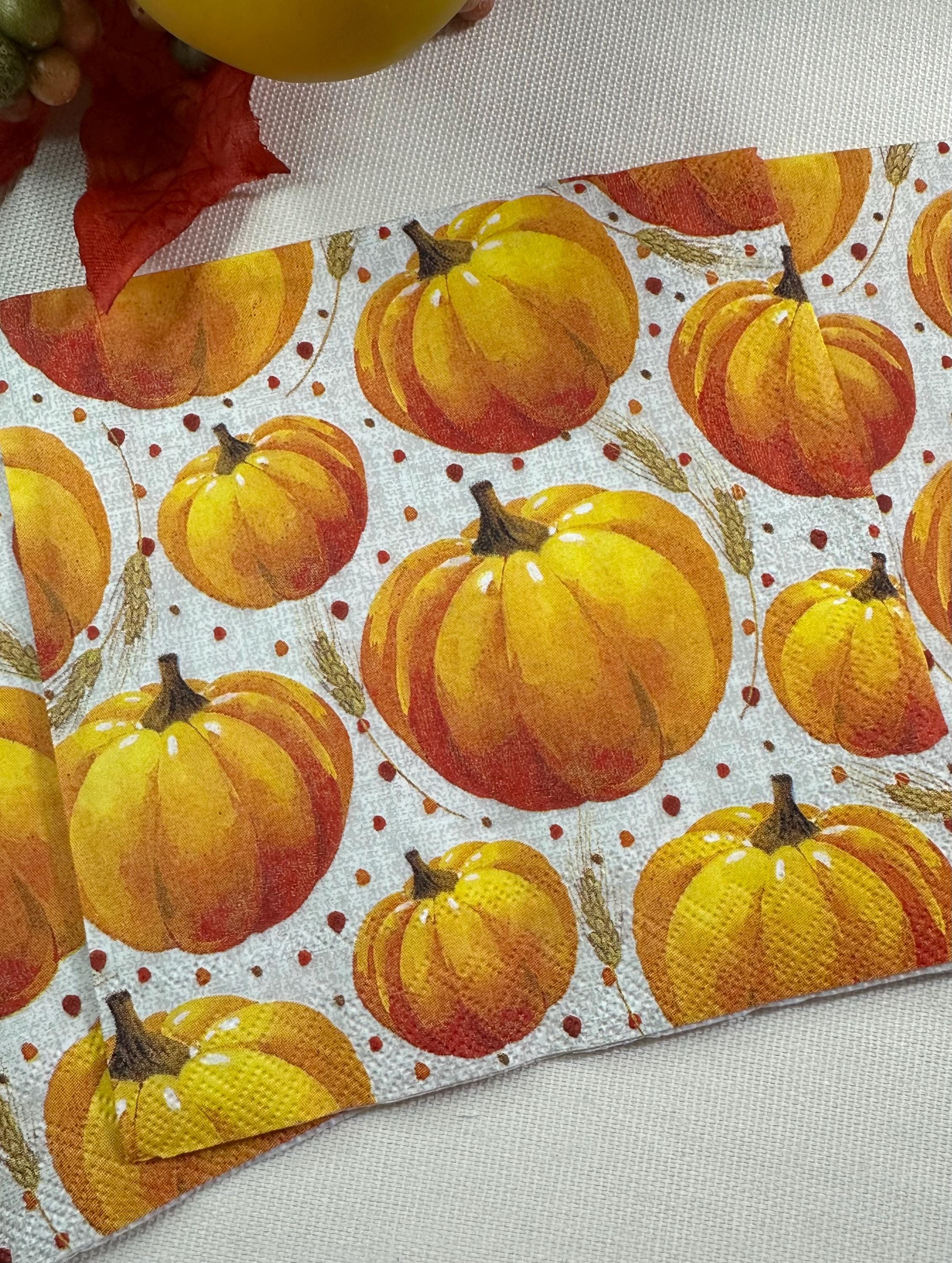 Autumn Pumpkin Decoupage Napkins: Fall Thanksgiving Paper (5x5 inch, 3 pack)