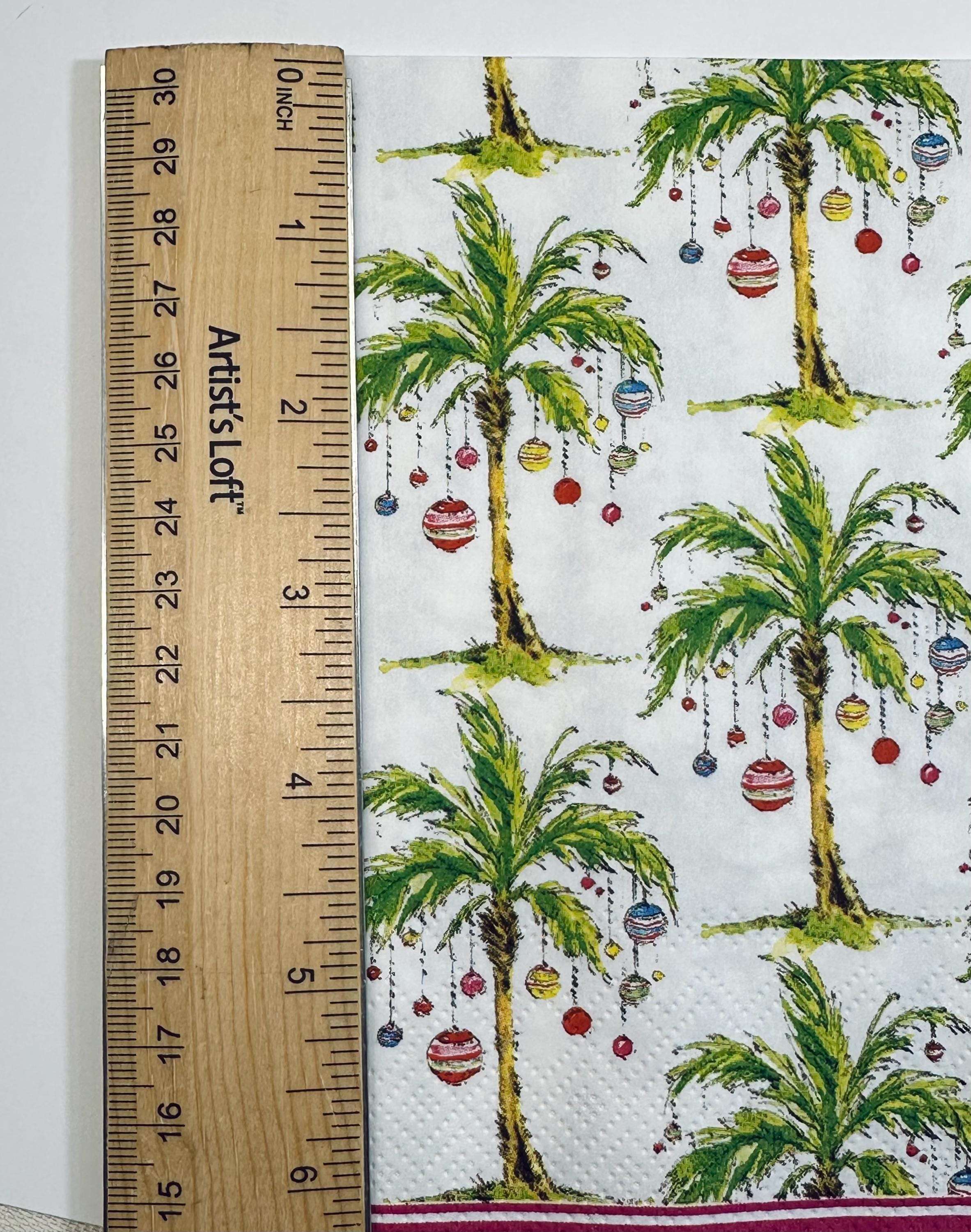 Christmas Palm Tree Decoupage Napkins: Tropical Holiday Paper (3 pc), Coastal Napkins, Coastal Christmas, Oyster Shell Palm Tree Paper Gifts
