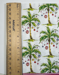 Christmas Palm Tree Decoupage Napkins: Tropical Holiday Paper (3 pc), Coastal Napkins, Coastal Christmas, Oyster Shell Palm Tree Paper Gifts
