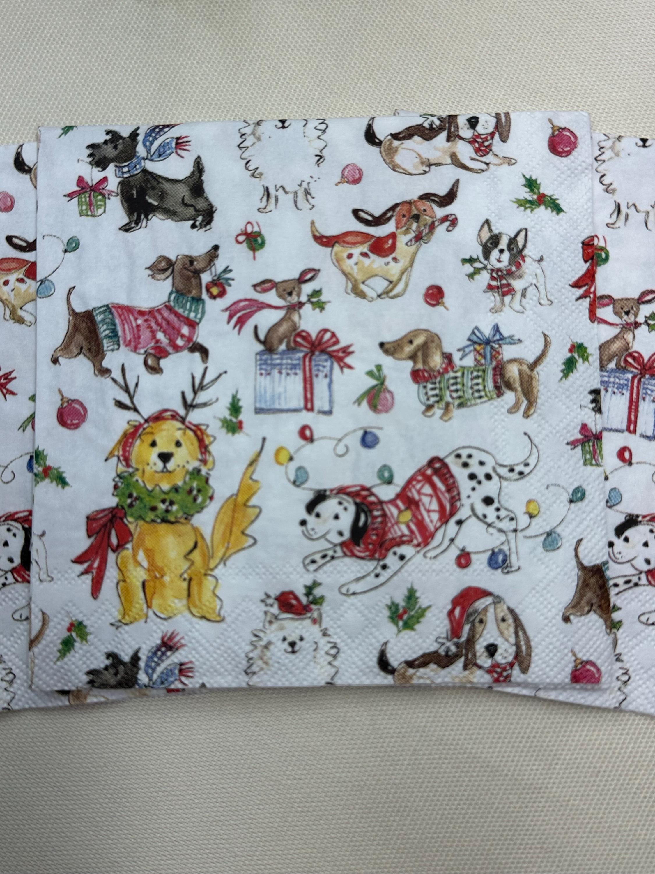 Christmas Dogs Napkins, Furry Friends, Decoupage Napkins - Puppy Napkins, Christmas Paper, Holiday Paper Crafting, Junk Journals, Shells