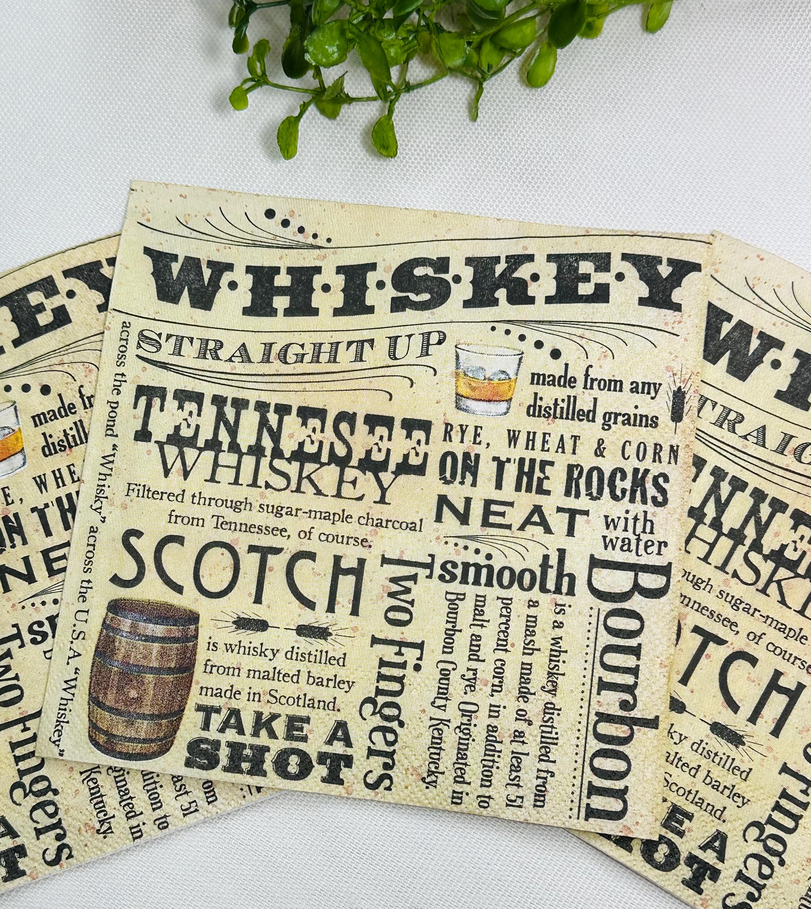 Whiskey Paper - Decoupage Whiskey Napkins, Tennesee Whiskey, Scotch Paper, Alcohol Napkins, Paper Crafting, Junk Journals, Shell Crafts