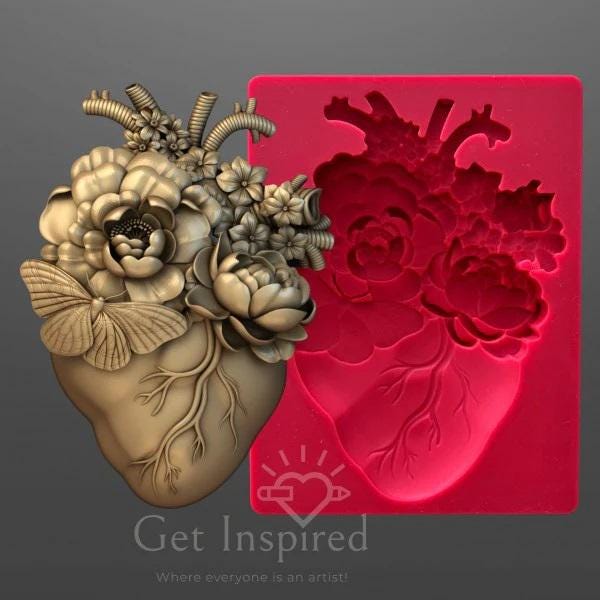 Blooming Heart Mold - Dadarkar Art, Heart Silicone Mold, Resin Mold, Casting Mold, Candy Molds, Food Safe, Chocolate Mold, Polymer Clay Mold