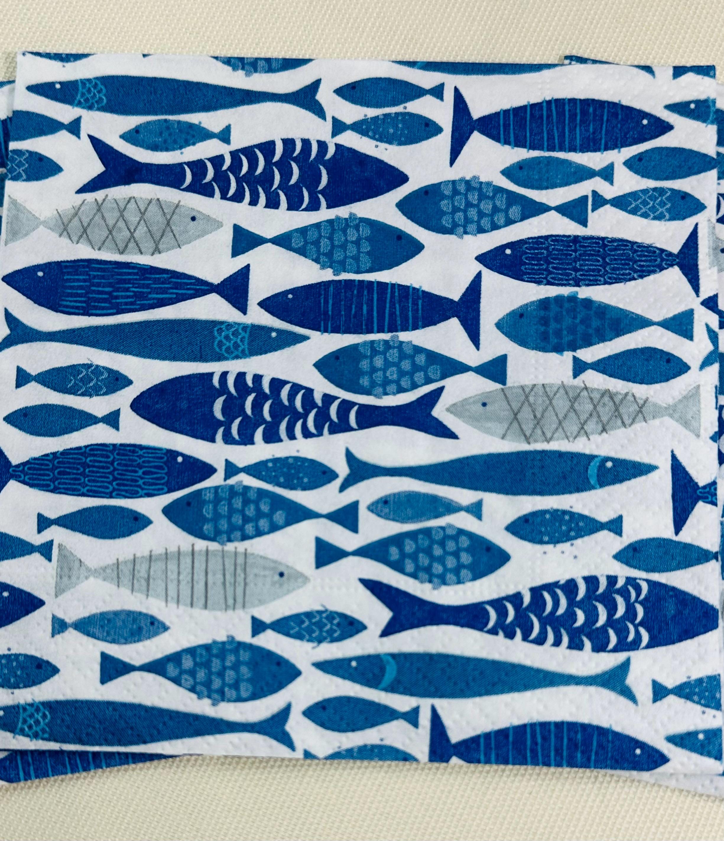 Fish Napkins - School Of Fish, Ocean Napkins, Fishing Paper, Decoupage Paper, DIY Supplies, Ocean Themed Paper, Coastal Napkins, Shel Crafts