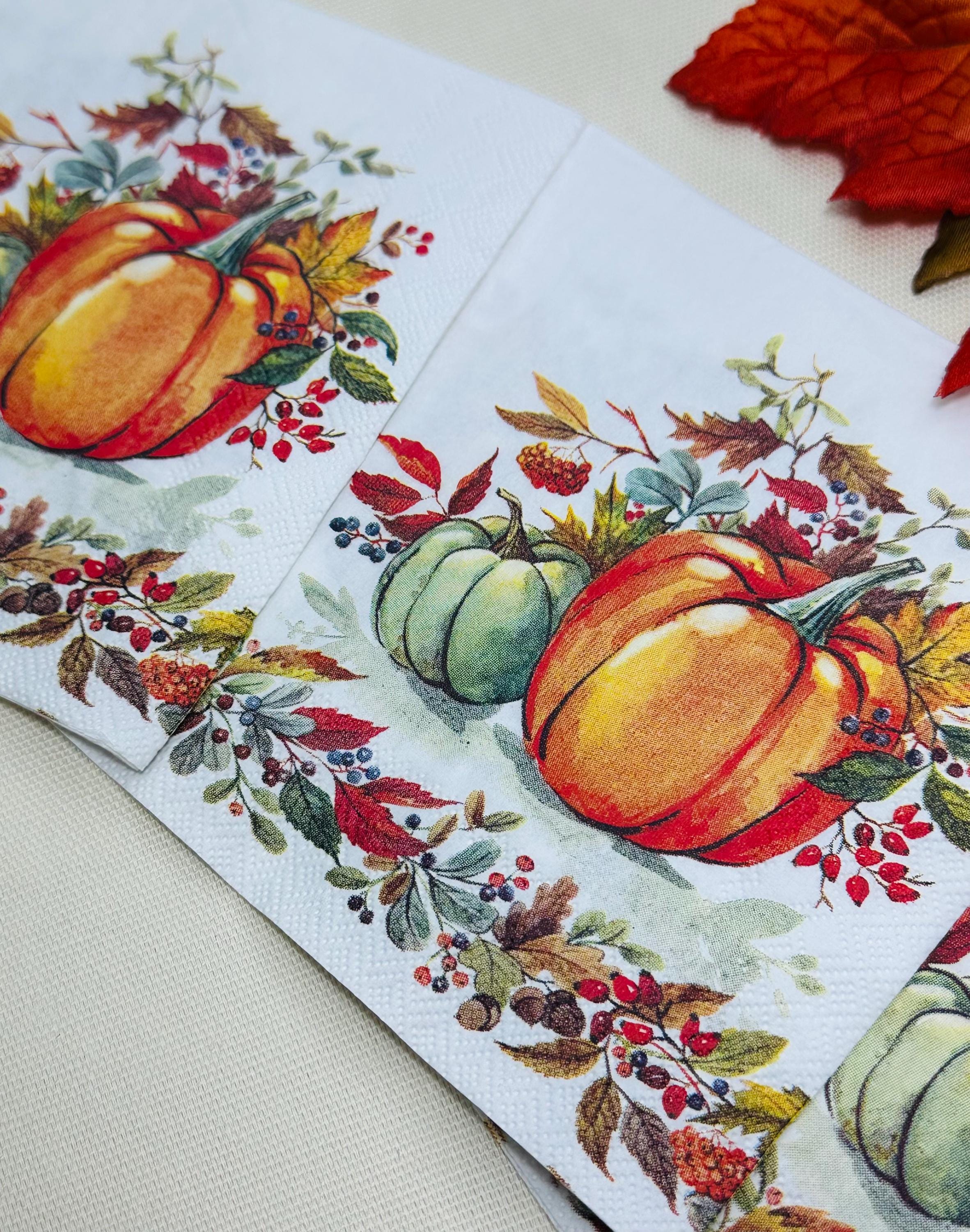 Fall Pumpkin Napkins - Decoupage Napkins, Fall Paper Napkins, Pumpkin Napkins, Fall Papers, DIY Paper, Thanksgiving Paper Gifts, Crafts