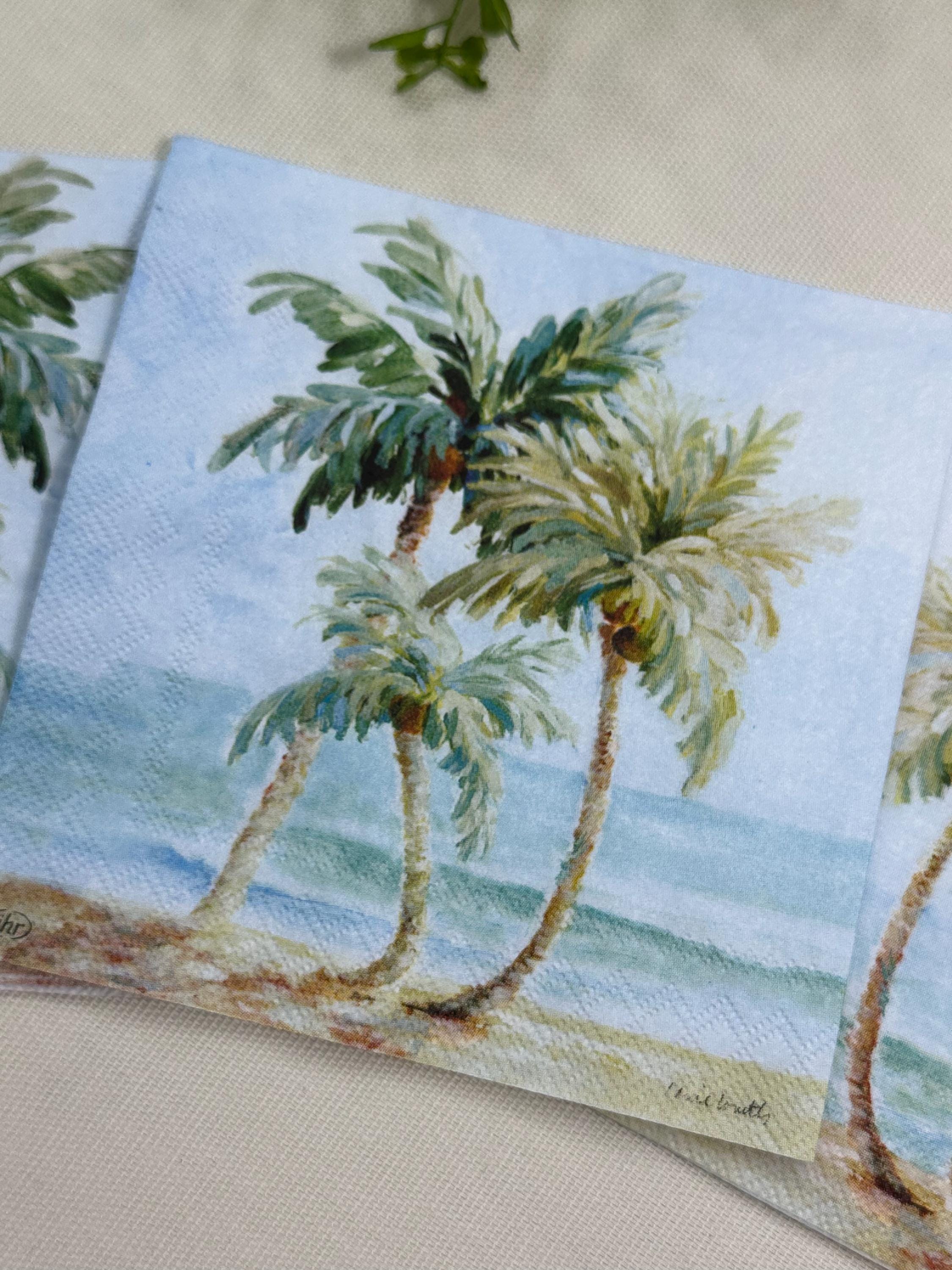 3 Coconut Palm Napkins - Decoupage Beach Themed Napkins, Coastal Paper, Beach Life, DIY Supplies, Decoupage Ocean Paper, Nautical Designs