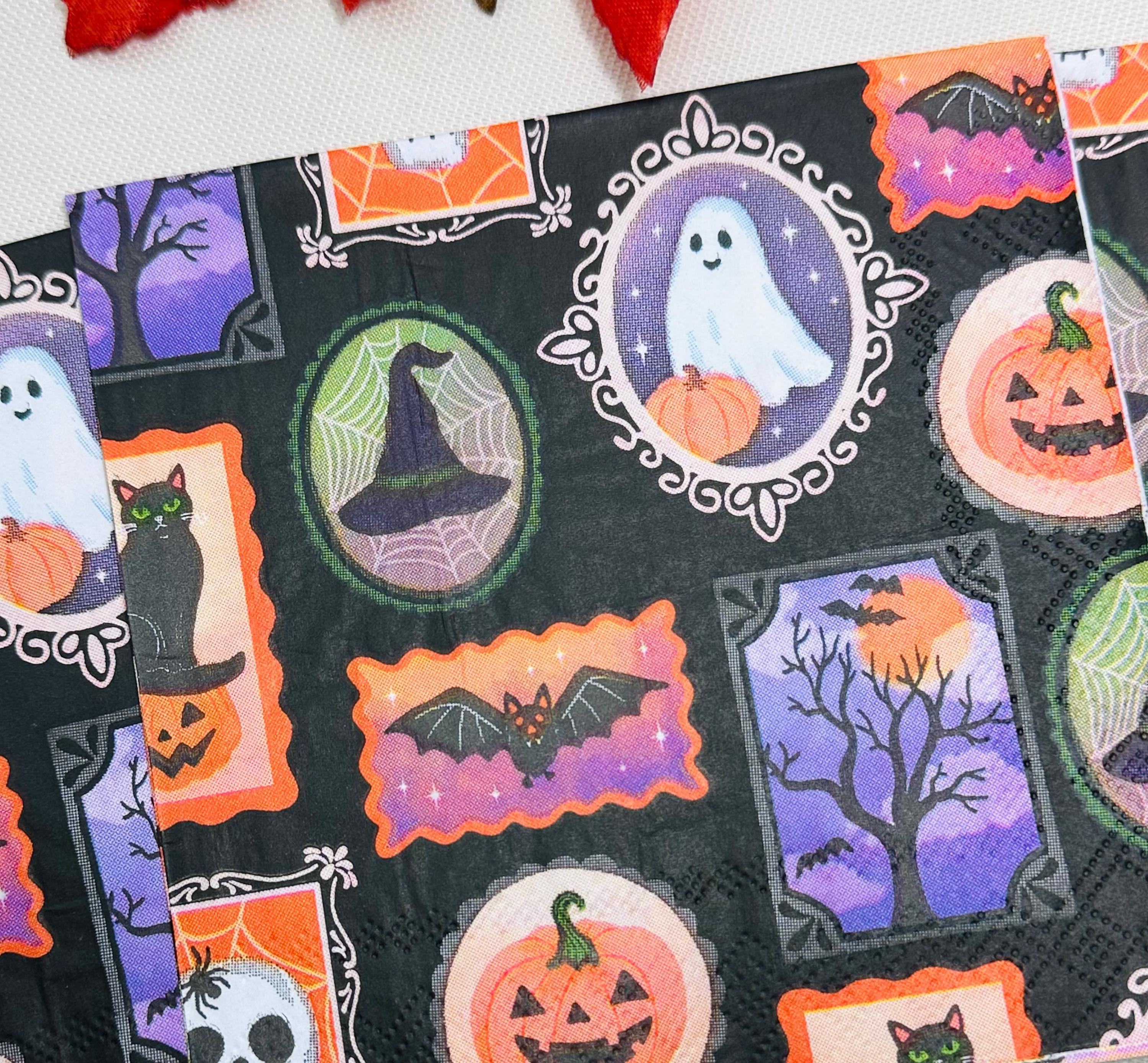 Halloween Napkin - Spooky Paper Napkins, Fall Decoupage Napkins, Ghost Napkins, Fall Papers, DIY Paper, Dog Lovers, Animal Craft Gifts