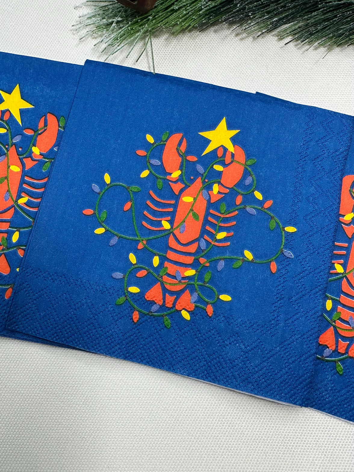 Lobster Christmas Napkins, Lobster Napkins, Christmas Nautical Paper, Blue Decoupage Napkins, Ocean Napkin, Coastal Napkins, Decoupage Paper