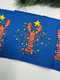 Lobster Christmas Napkins, Lobster Napkins, Christmas Nautical Paper, Blue Decoupage Napkins, Ocean Napkin, Coastal Napkins, Decoupage Paper