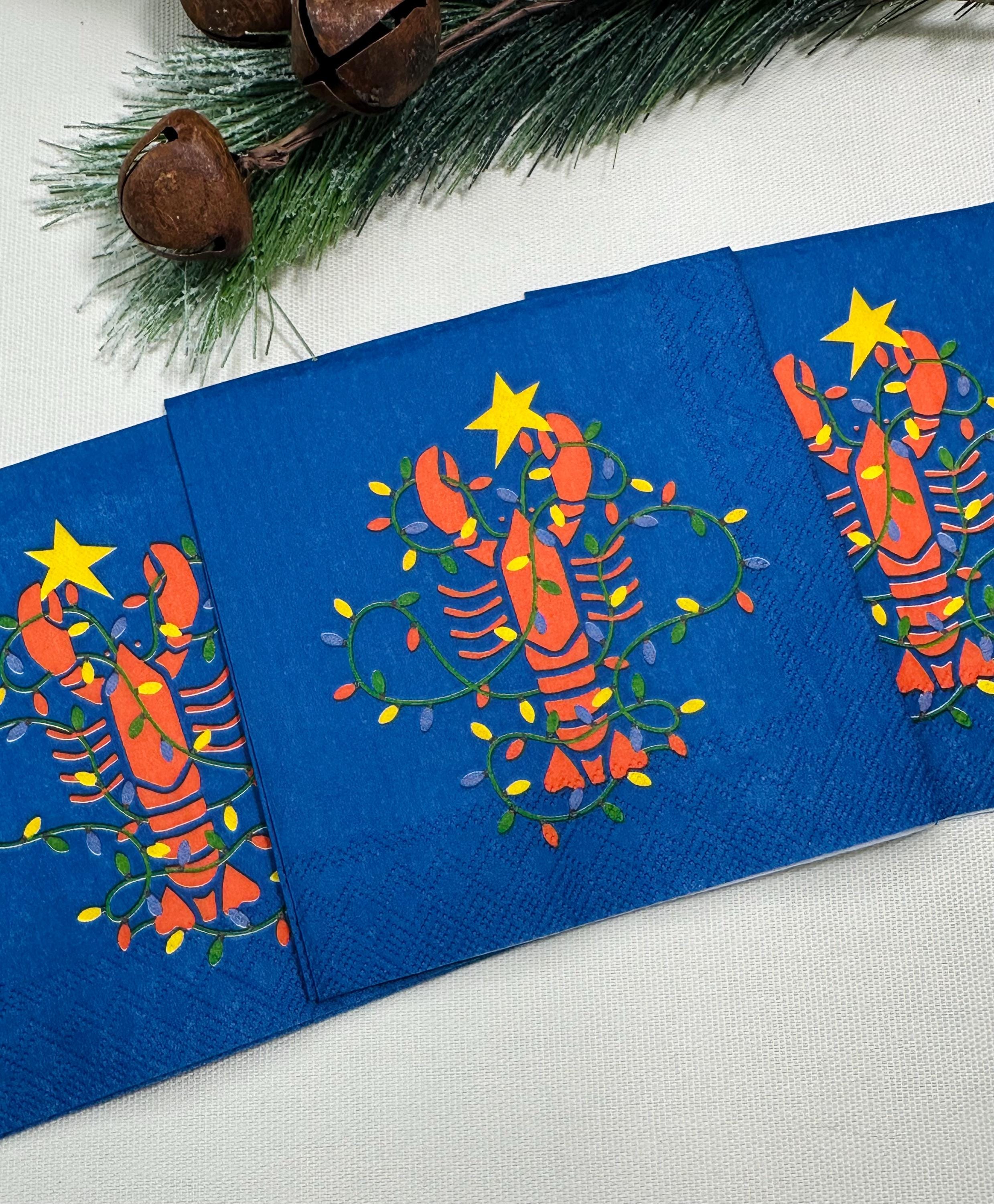 Lobster Christmas Napkins, Lobster Napkins, Christmas Nautical Paper, Blue Decoupage Napkins, Ocean Napkin, Coastal Napkins, Decoupage Paper