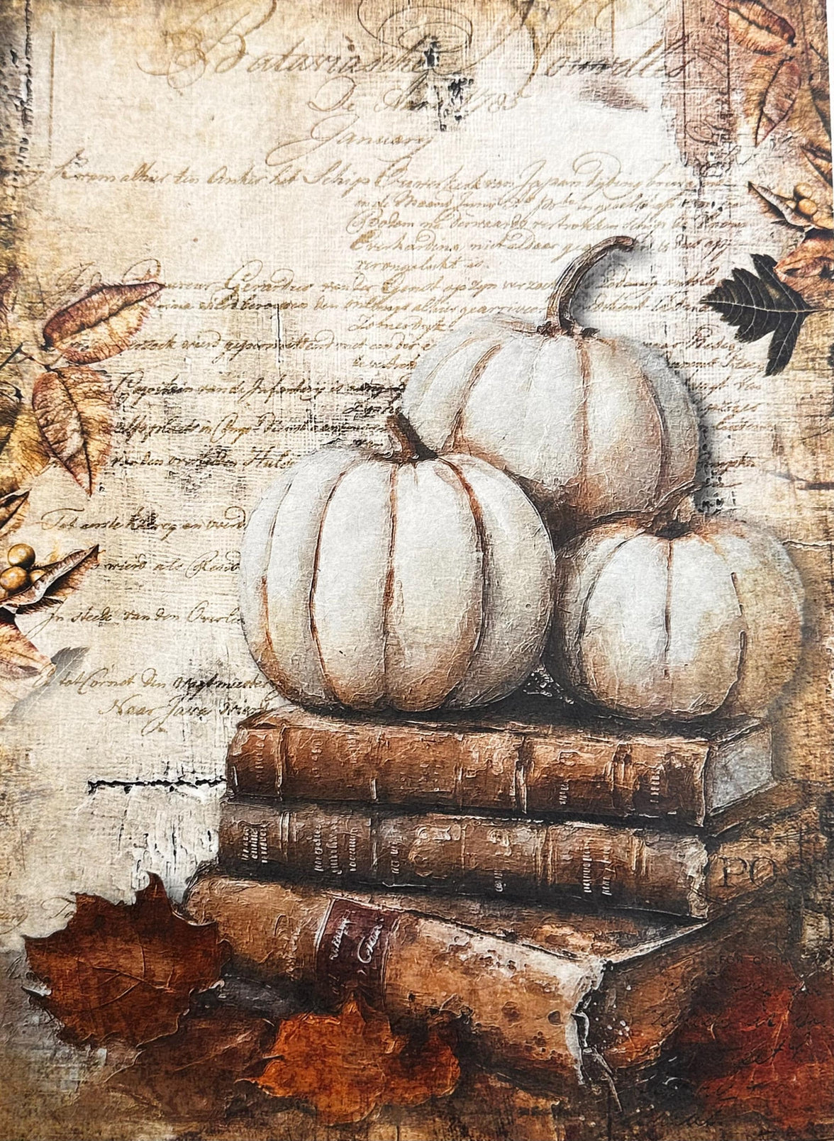 New Decoupage Paper - Fall Pumpkin Paper, Antique Rustic Paper, Decoupage Queen, Cottage Pumpkin Paper, Aged Books Paper, Distressed Paper