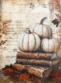 New Decoupage Paper - Fall Pumpkin Paper, Antique Rustic Paper, Decoupage Queen, Cottage Pumpkin Paper, Aged Books Paper, Distressed Paper