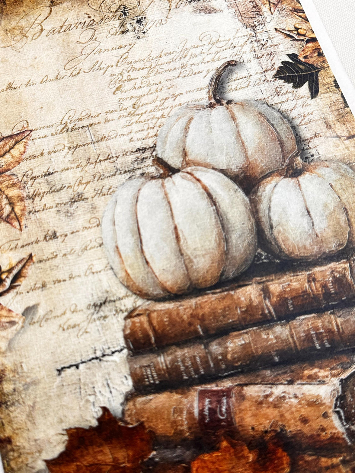 New Decoupage Paper - Fall Pumpkin Paper, Antique Rustic Paper, Decoupage Queen, Cottage Pumpkin Paper, Aged Books Paper, Distressed Paper