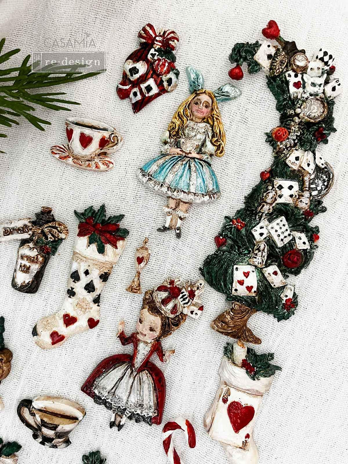 Whimsical Holiday Dreams Mold - Alice and Wonderland Mold, Alice Ornaments, Silicone Mold, Casting Mold, Mixed Media, Upcycling, Candy Molds