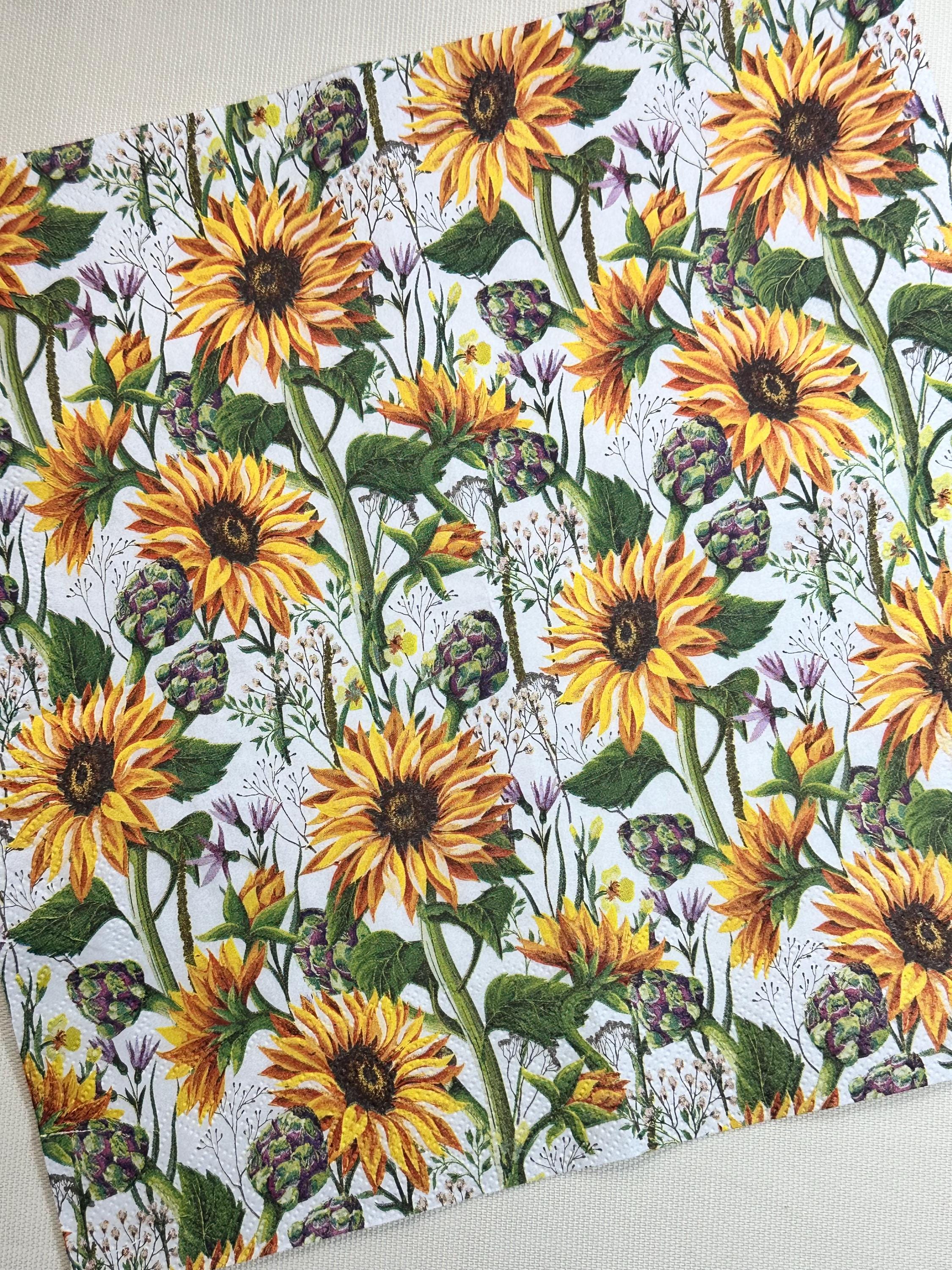 Sunflower Decoupage Napkins - Cocktail Napkins, Sunflower Paper, Sunflower Tissue Paper, Decoupage Paper, Paper for Shells, Junk Journaling