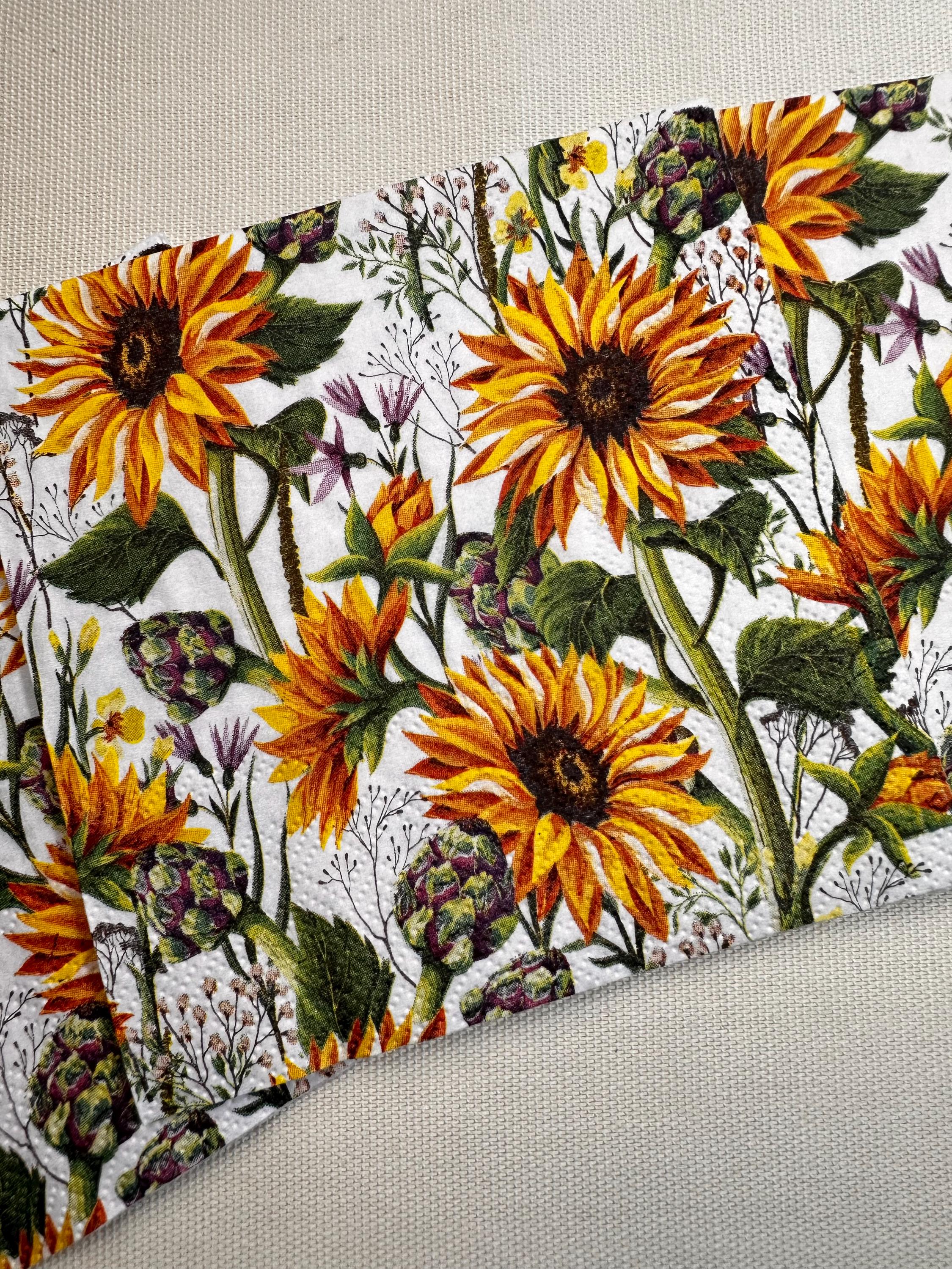 Sunflower Decoupage Napkins - Cocktail Napkins, Sunflower Paper, Sunflower Tissue Paper, Decoupage Paper, Paper for Shells, Junk Journaling